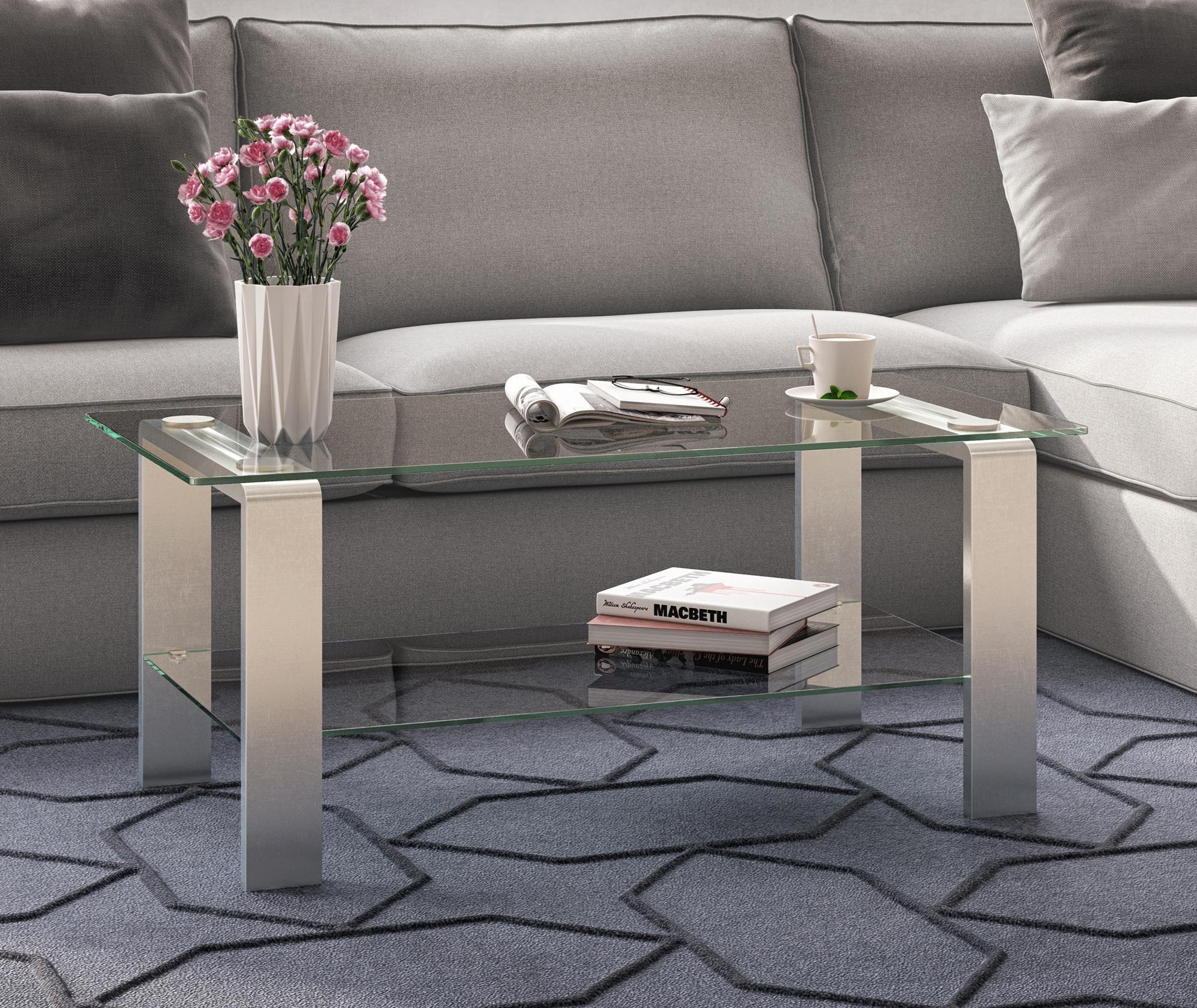 Evelyn&Zoe Asta 40" Wide Rectangular Coffee Table, Nickel