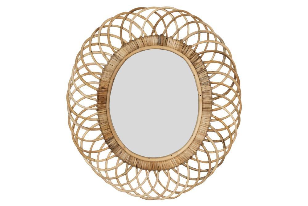 Oval Woven Bamboo Wall Mirror Brown - Storied Home