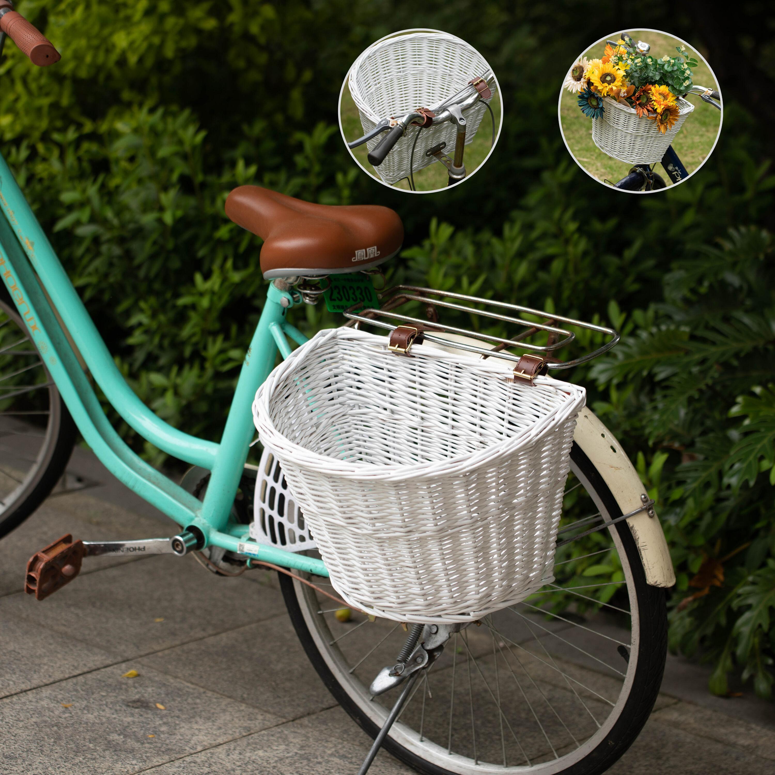 Wicker Front Cargo Bike Basket - Perfect for Riders of All Ages and Genders - for Beach Cruiser, Stationary Bike, E-bike, or Road Bike