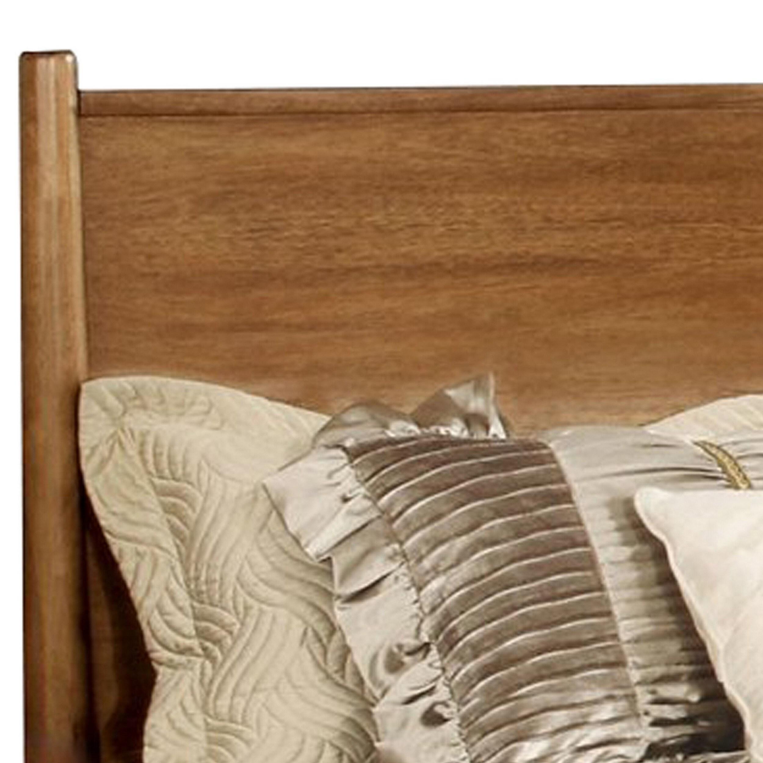 Wooden Eastern Bed with Panel Headboard, Oak Brown - King Size