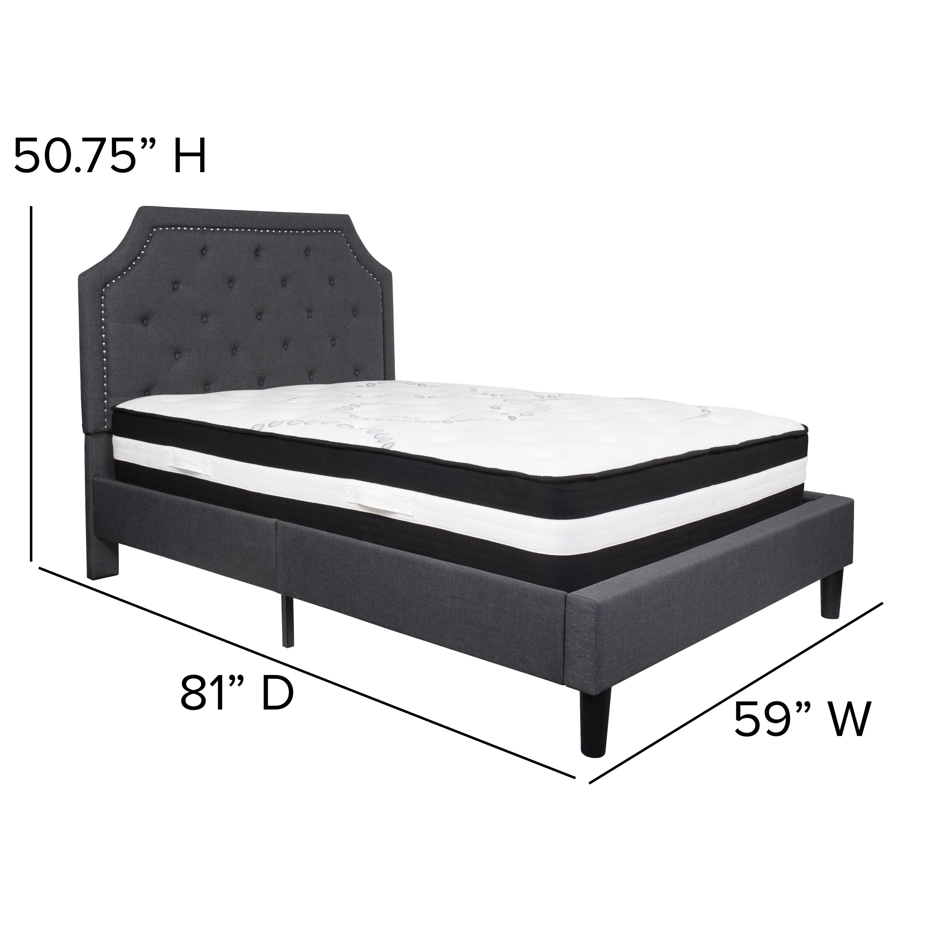 Flash Furniture Brighton Full Size Tufted Upholstered Platform Bed in Dark Gray Fabric with Pocket Spring Mattress