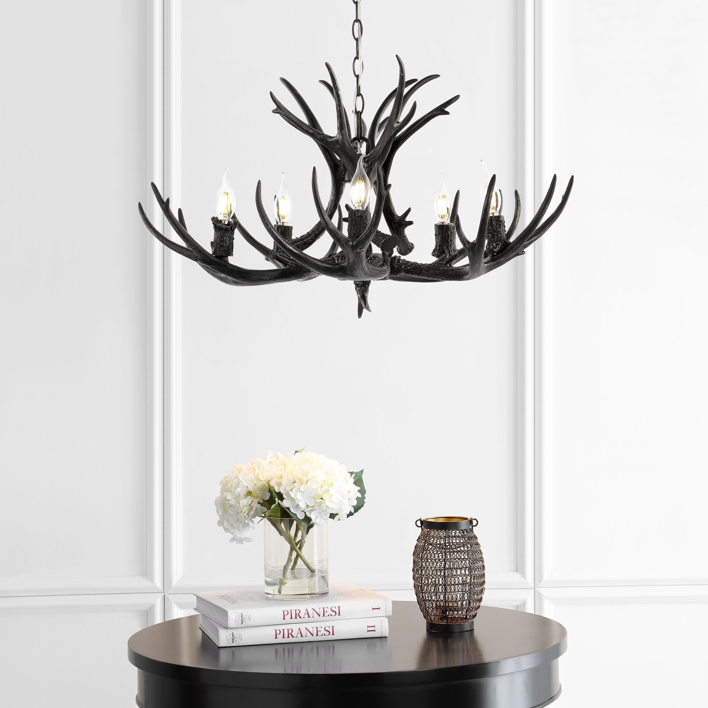 JONATHAN Y JYL6300C Eldora 30" 5-Light Rustic Farmhouse Iron LED Chandelier, Bohemian, Contemporary, Modern, Transitional for living room, dinning room, bedroom, office Bulb Included, Black
