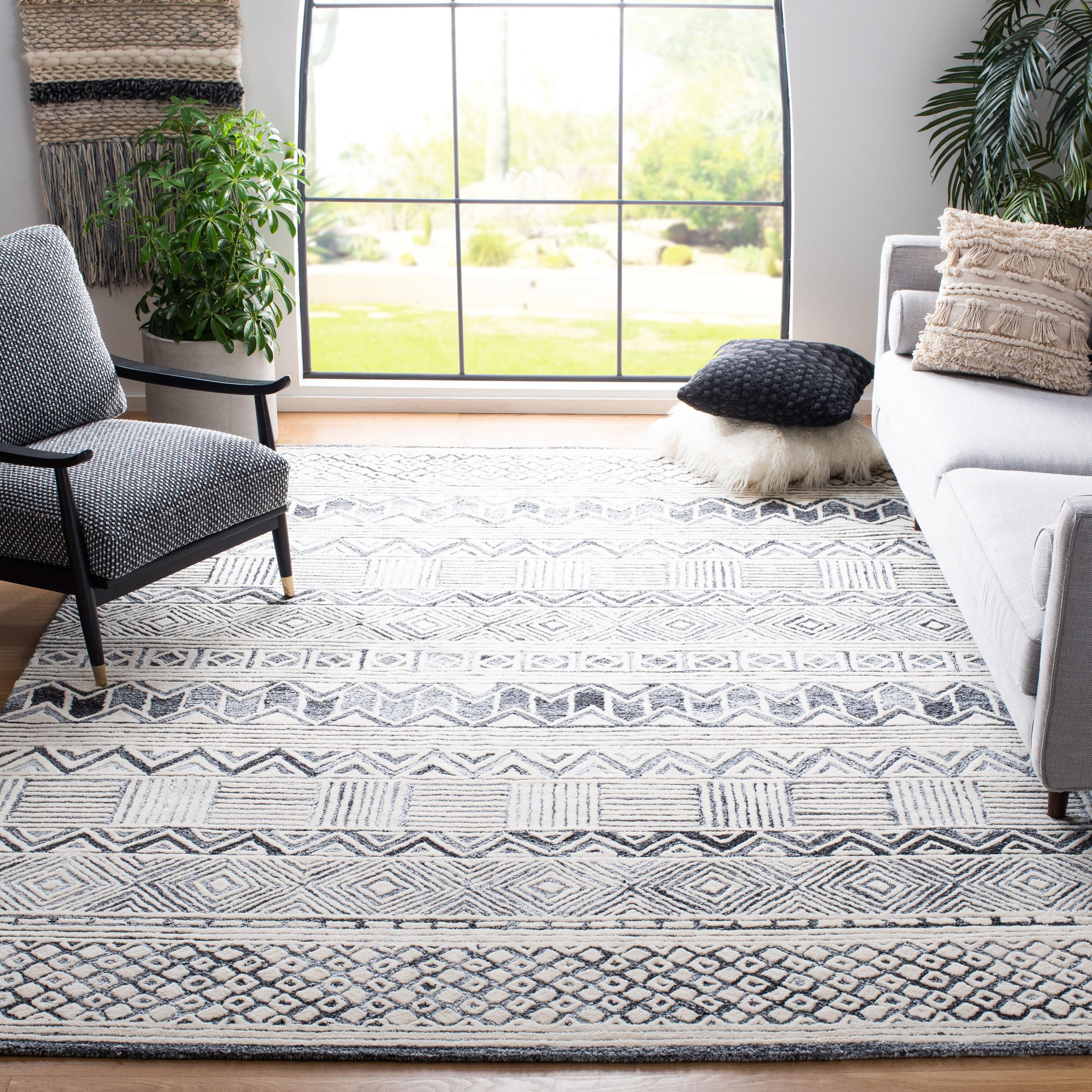 Roslyn ROS802 Hand Tufted Area Rug - Black/Ivory - 6'x9' - Safavieh.