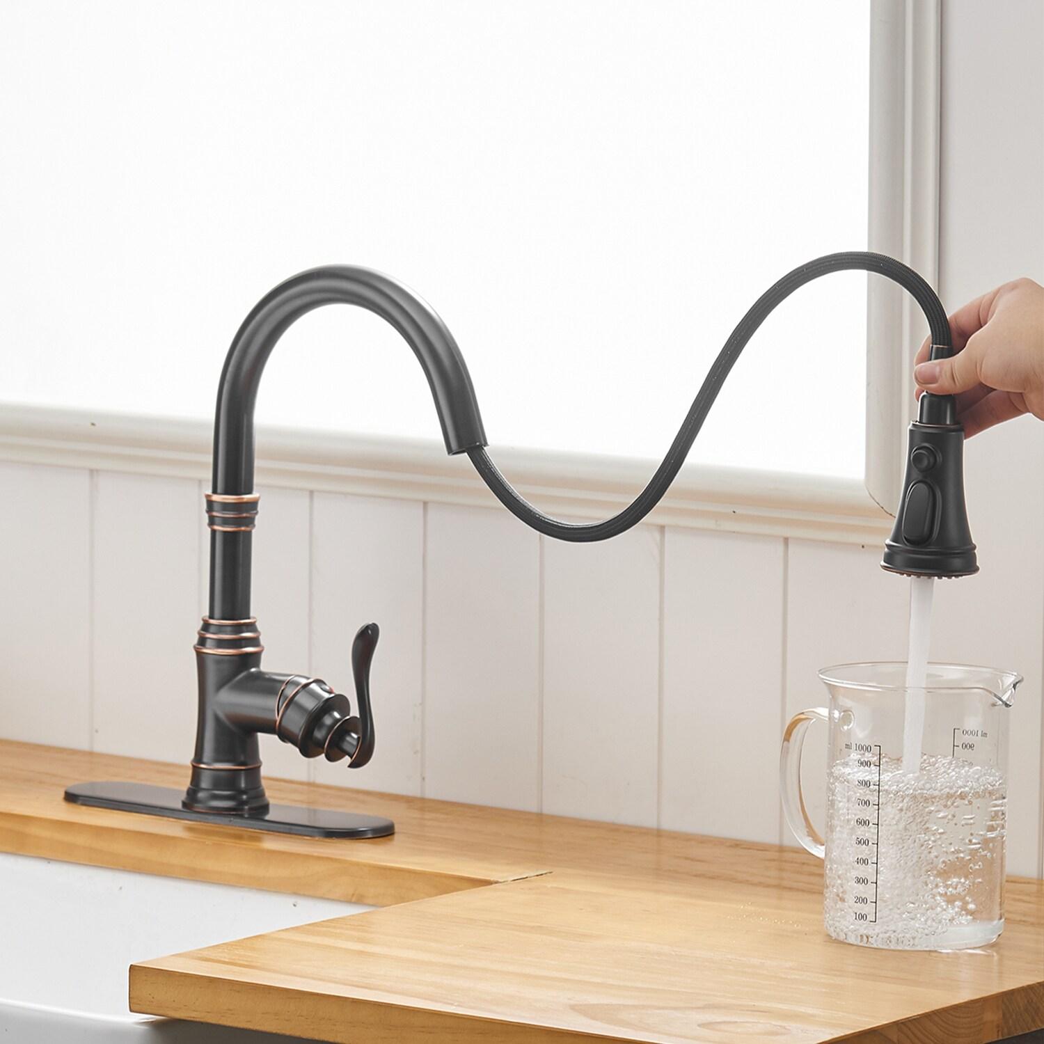 BWE Single-Handle Pull-Down Sprayer 3 Spray High Arc Kitchen Faucet With Deck Plate