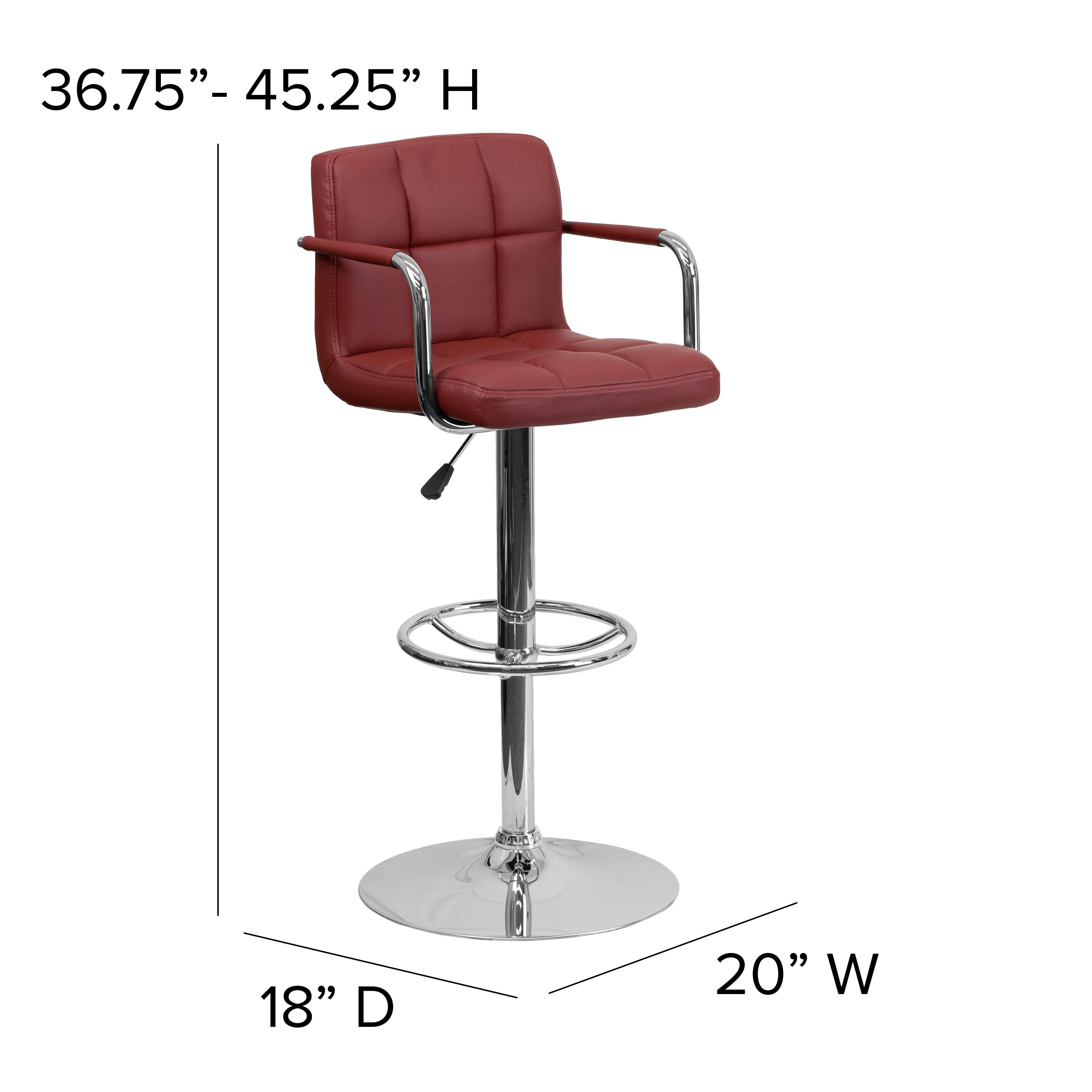 Flash Furniture Contemporary Quilted Vinyl Adjustable Height Barstool with Arms and Chrome Base