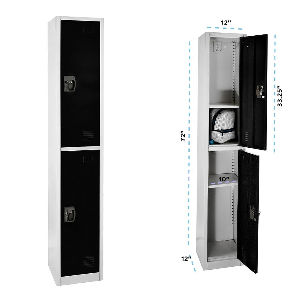 Black Steel 72" Tall Office Storage Locker with 2 Compartments