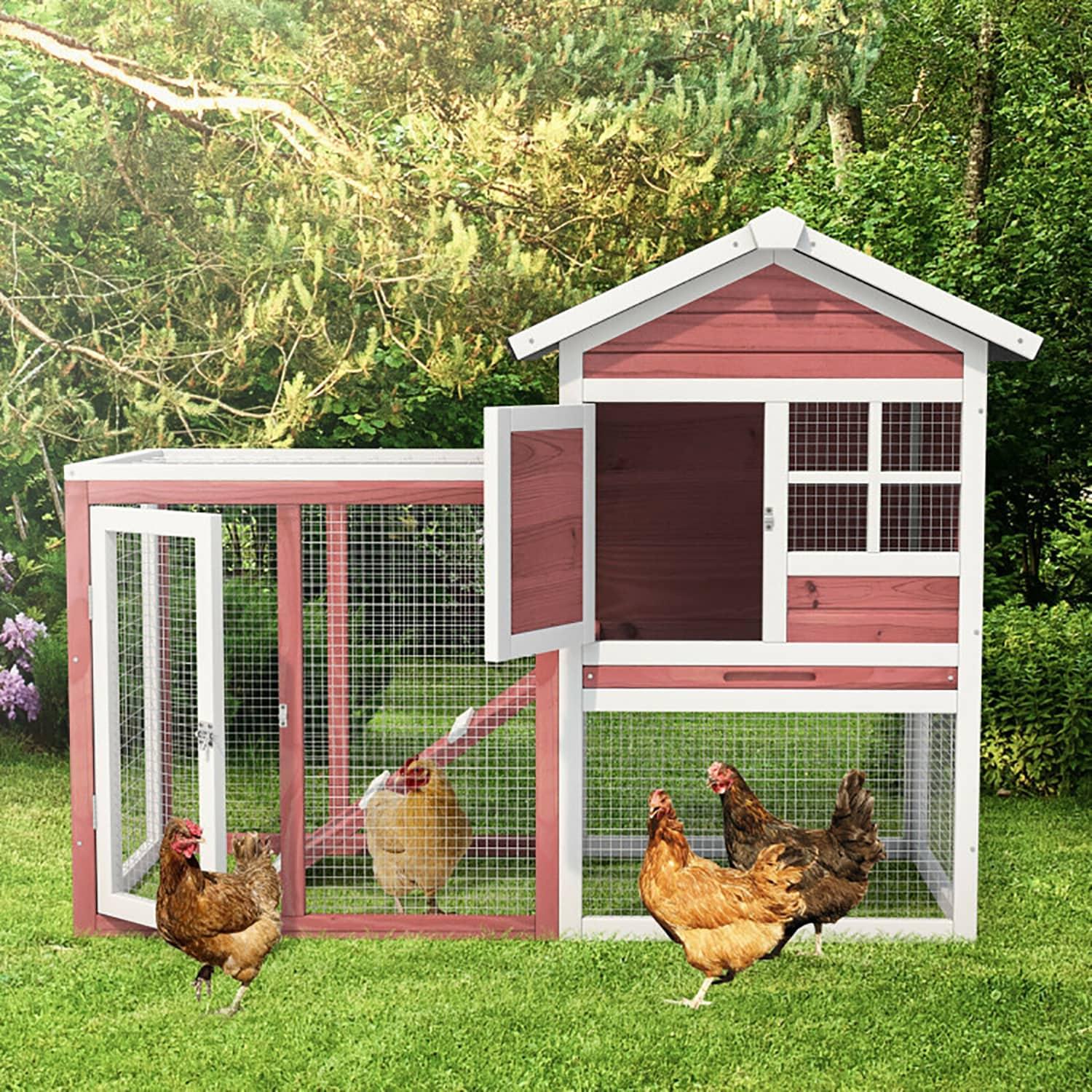 Infans Wooden Chicken Coop 2-Story Rabbit Hutch Indoor Outdoor Use