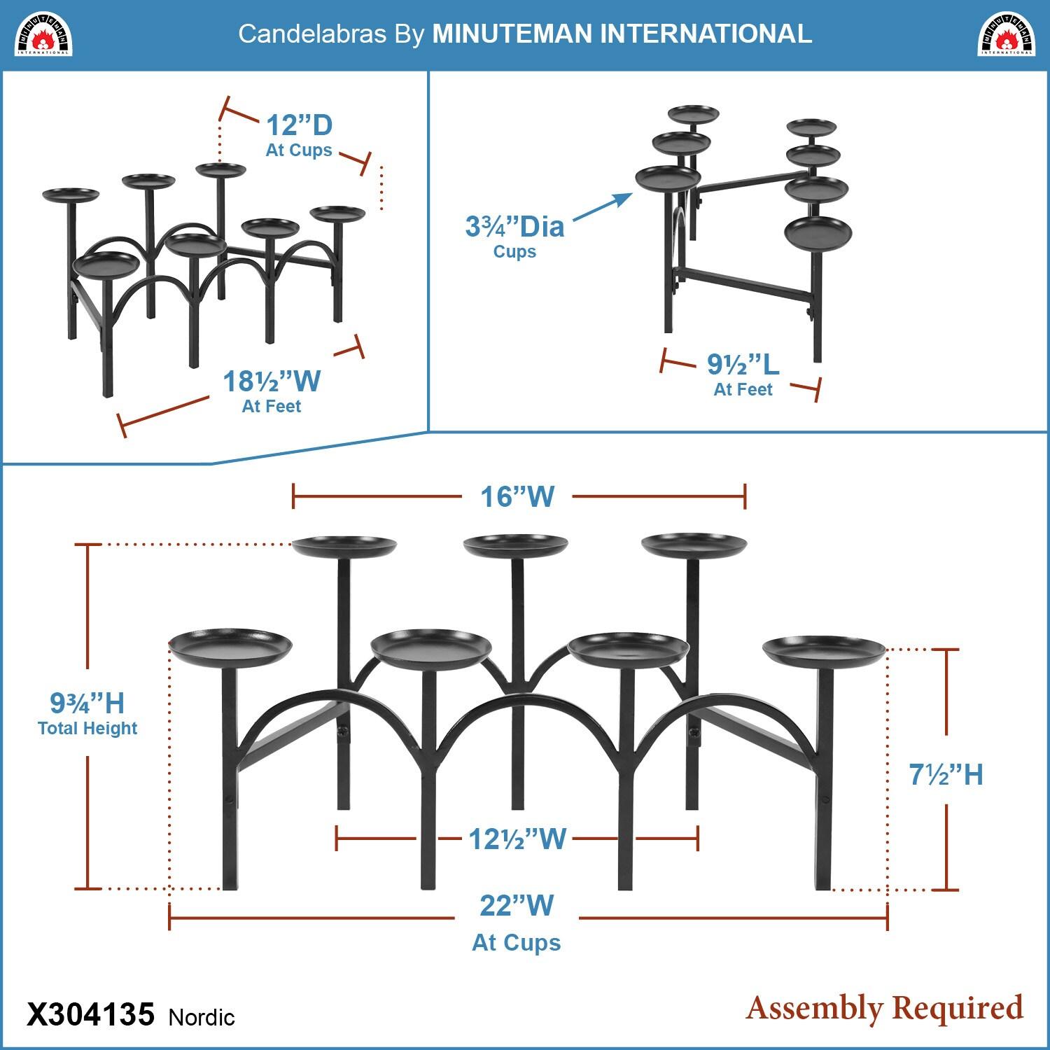 Achla Designs 10"x19" Nordic Hearth Fireplace Candelabra Black