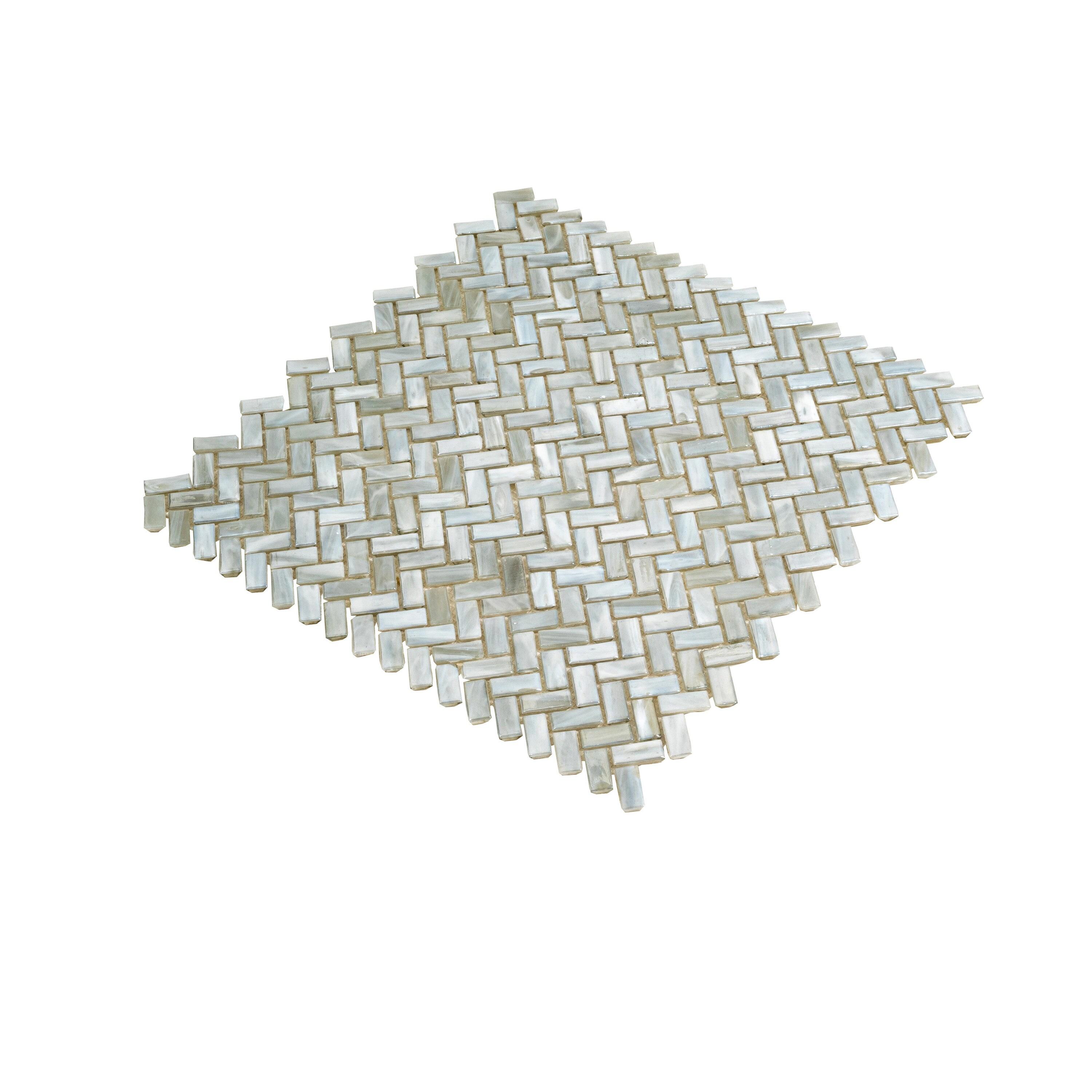 Apollo Tile    10 Pack 11.8-in x 11.9-in Gray Herringbone Glossy Finished Glass Mosaic Floor and Wall Tile (9.75 Sq ft/case)