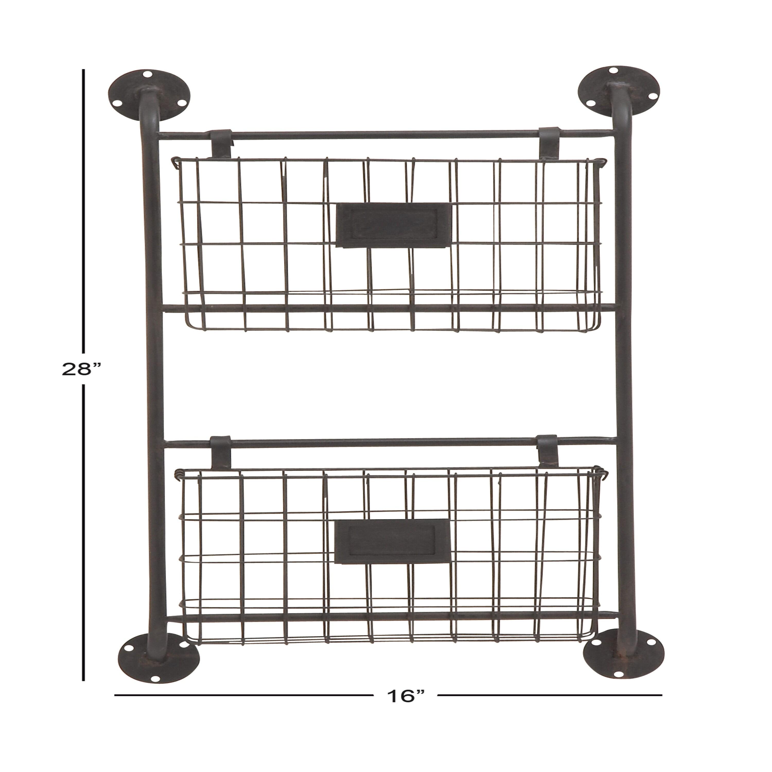 DecMode 28" Black Metal 2 Slots Suspended Wire Basket Magazine Rack Holder with Suspended Baskets and Label Slot