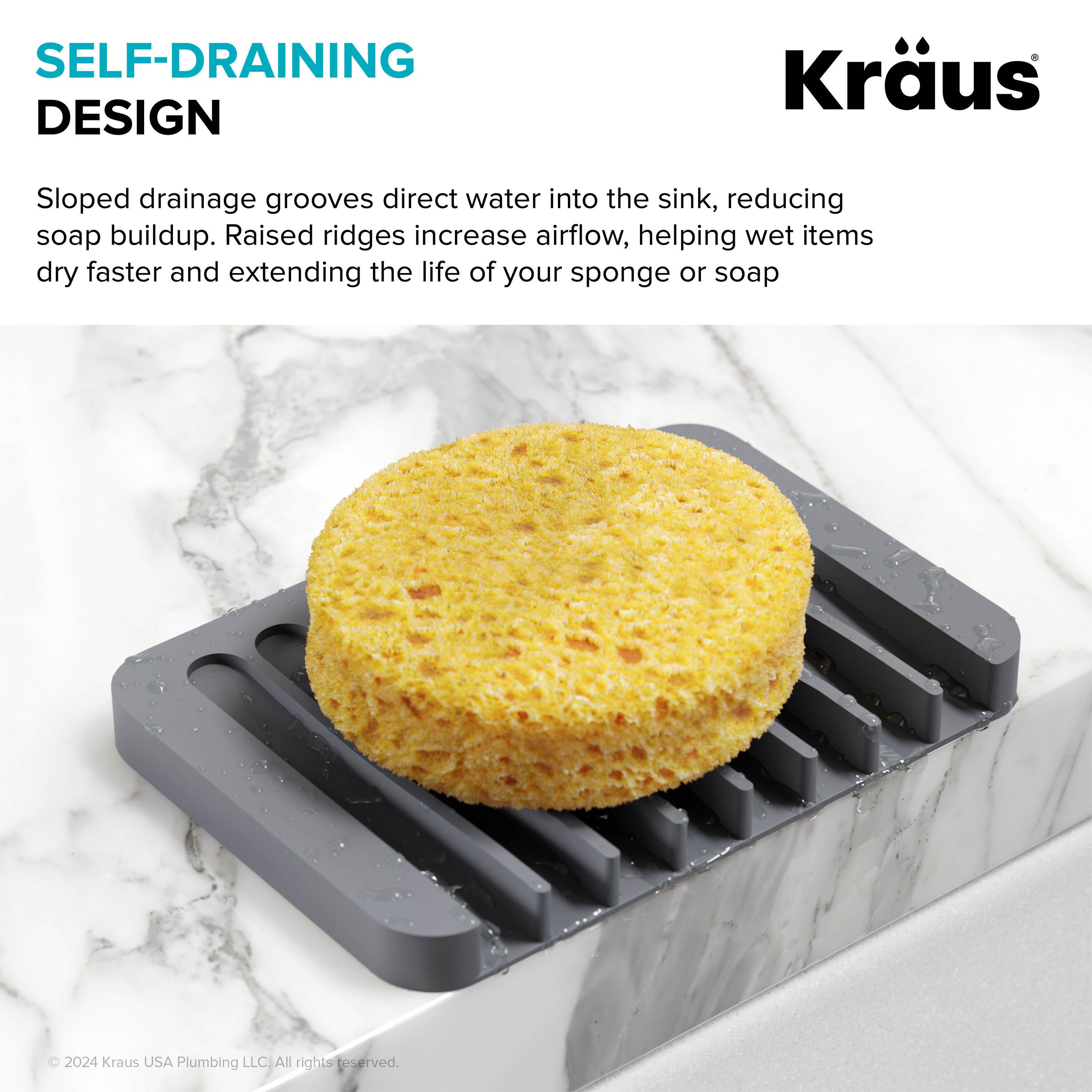 KRAUS Multipurpose Self-Draining Silicone Soap Dish/Sponge Holder for Bathroom or Kitchen Counter in Dark Grey, KDM-05DG
