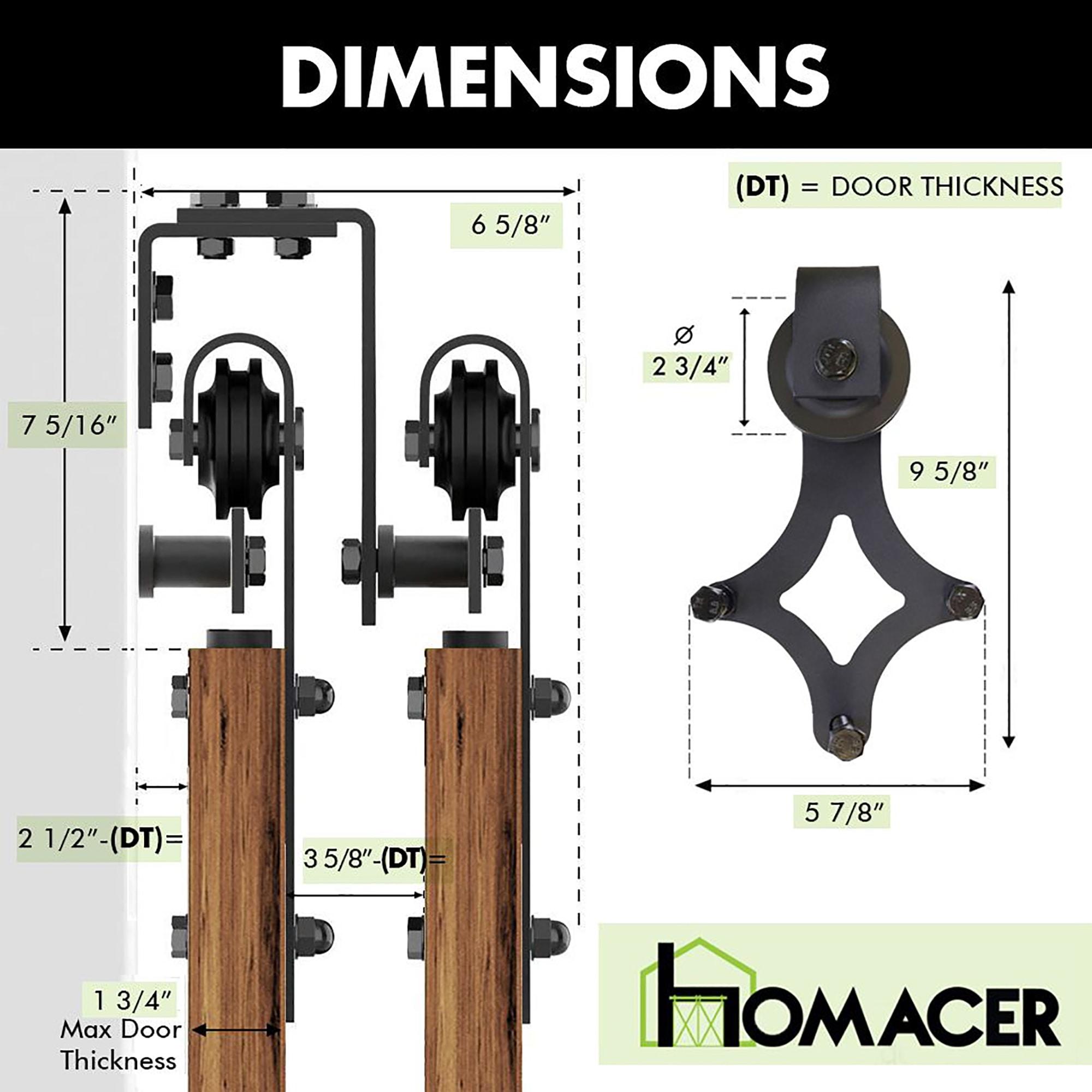 Homacer Black Rustic Diamond Design Double Track Bypass Barn Door Hardware Kit For Two Use( Door Not Included)