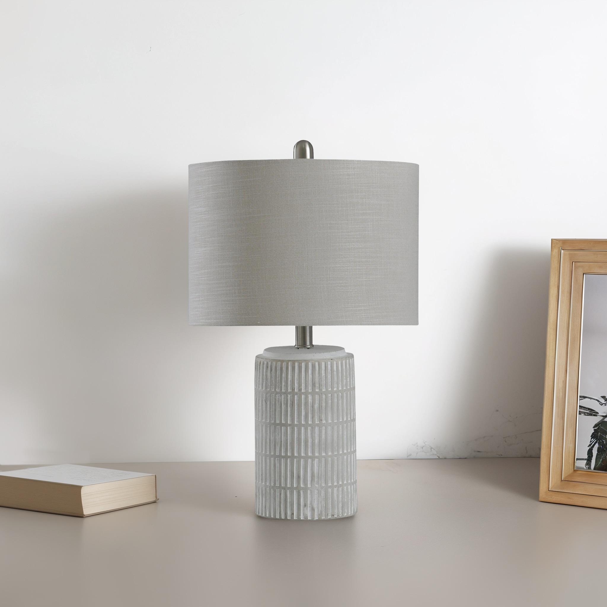 Joni Table Lamp Distressed Gray - StyleCraft: Ceramic Body, Polyester Drum Shade, UL Listed