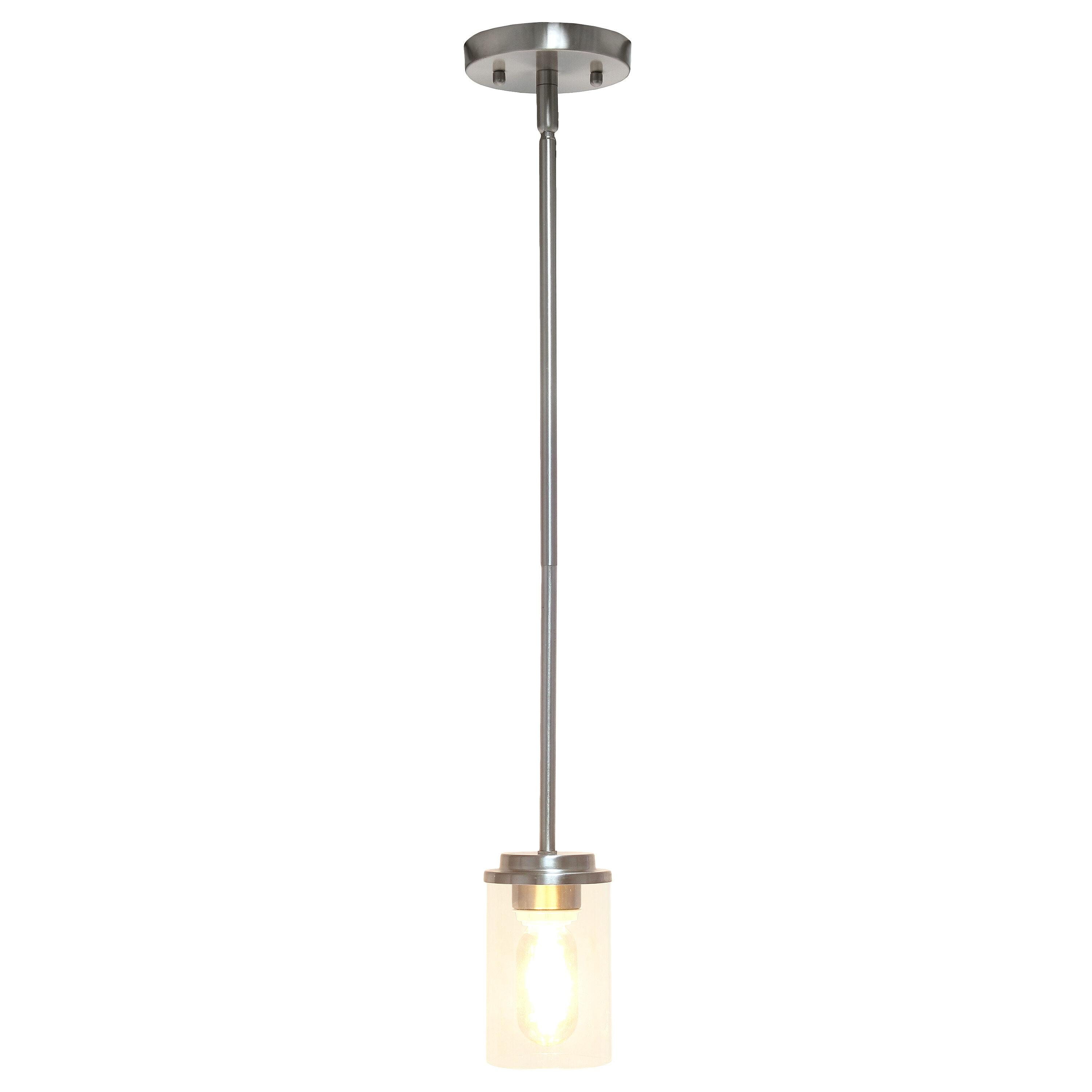 1-Light 5.75" Minimalist Industrial Farmhouse Adjustable Hanging Clear Cylinder Glass Pendant Metallic Silver - Lalia Home: UL Listed, E26 Base
