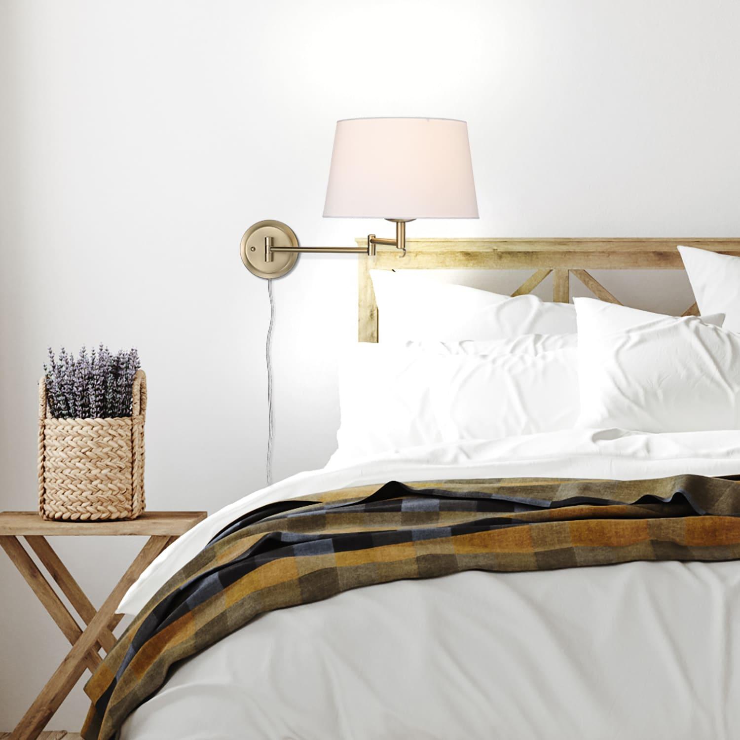 Golden Lighting Eleanor 1-Light Swing Arm in Brushed Champagne Bronze with Modern White