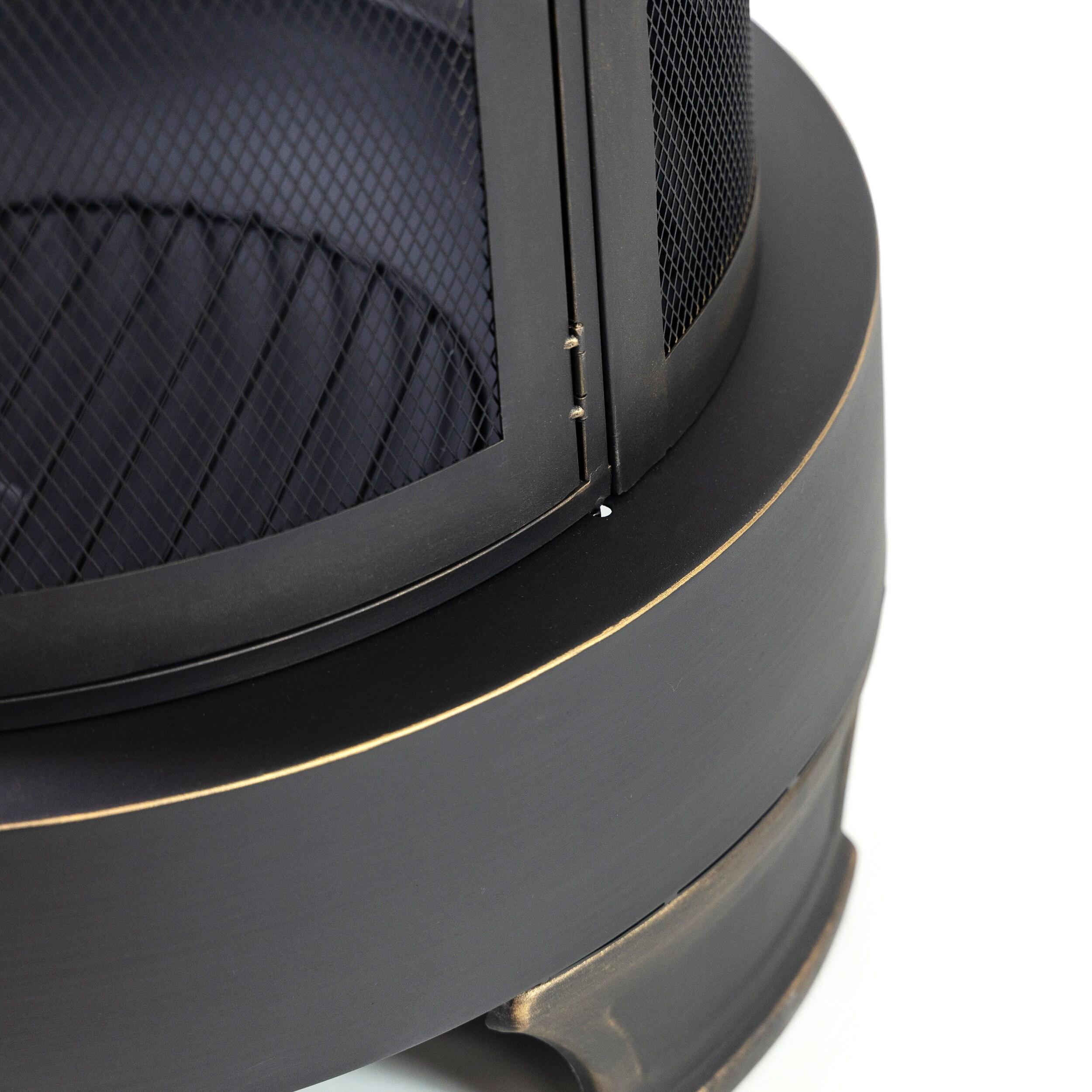 Deko Living Deko Living 30 Inch Diameter Outdoor Steel Wood Burning Chimney Firepit with Cast Iron Cooking Grill and Poker