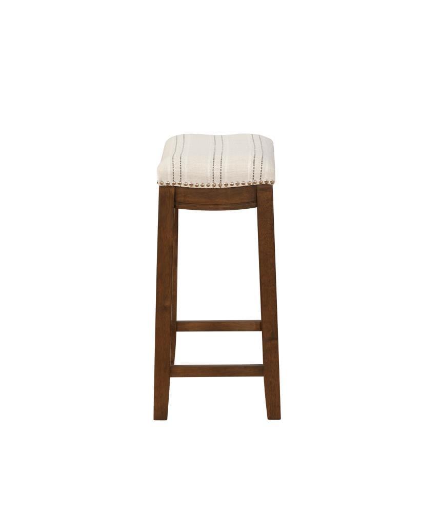 Linon Claridge 26" Backless Wood Counter Stool, Rich Brown with Natural Linen Fabric, Includes 1 Stool