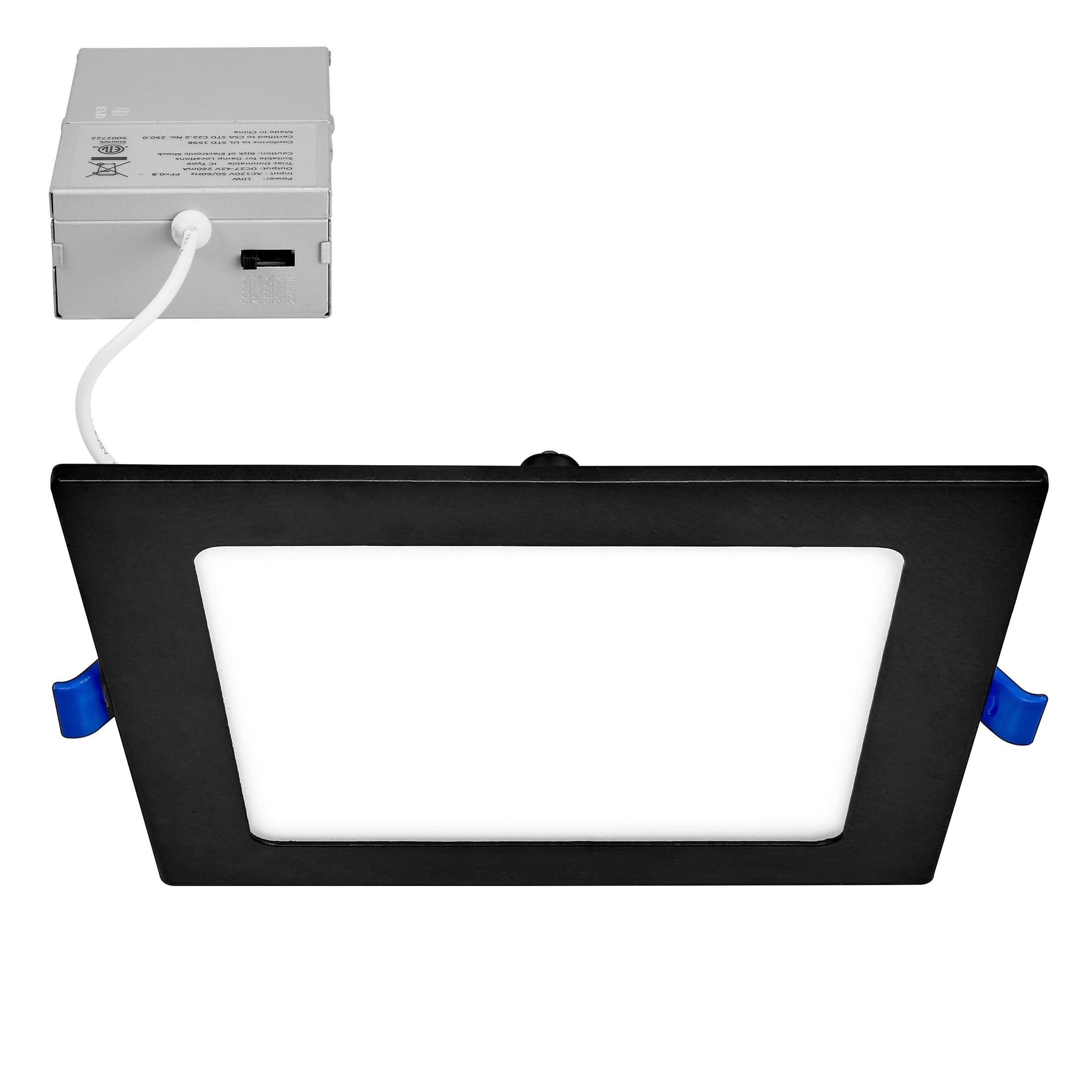 Maxxima 6 in. Square Ultra Thin Recessed LED Downlight 1000 Lumens, Black Trim, Color Selectable 2700K/3000K/3500K/4000K/5000K, Canless IC Rated, Slim, Dimmable, J-Box Included