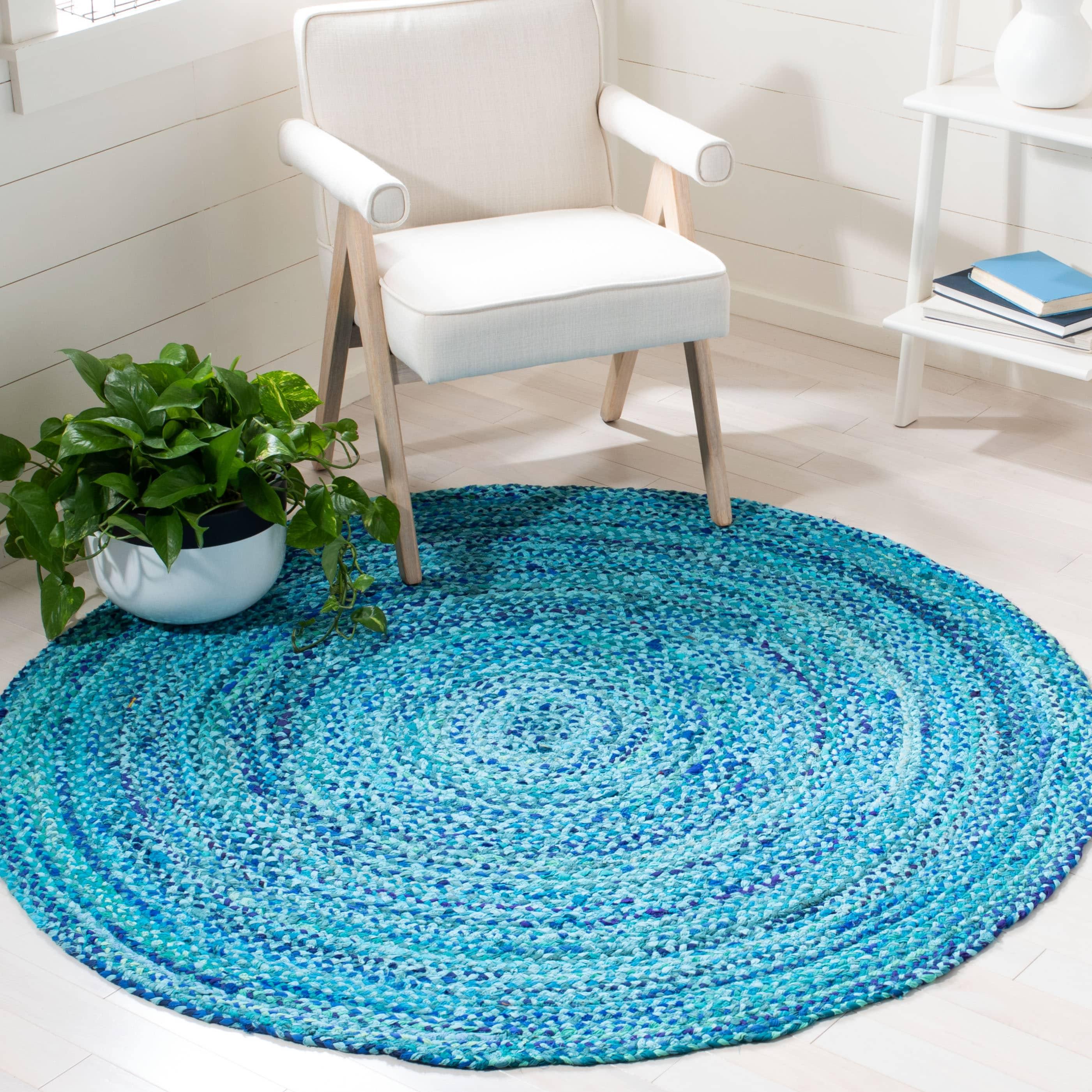 Braided BRD452 Hand Woven Indoor Area Rug - Turquoise - 5' Round - Safavieh