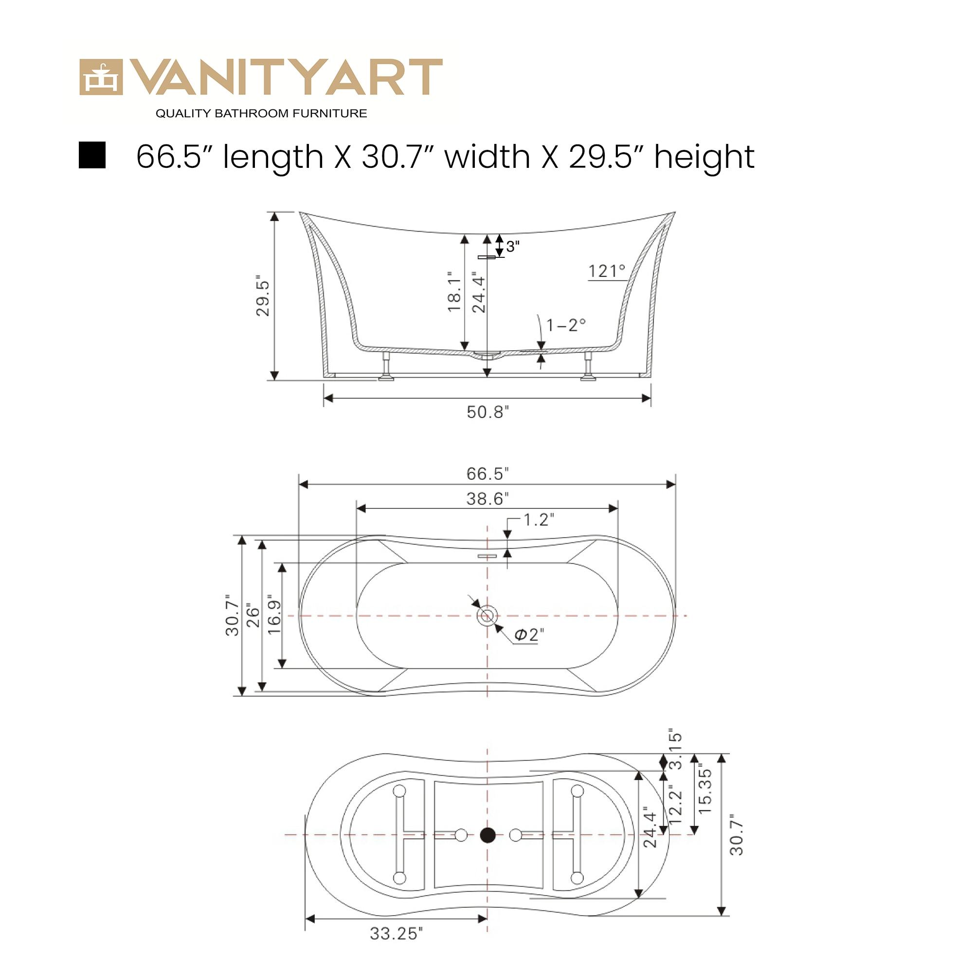 67" x 32" Freestanding Soaking Acrylic Bathtub