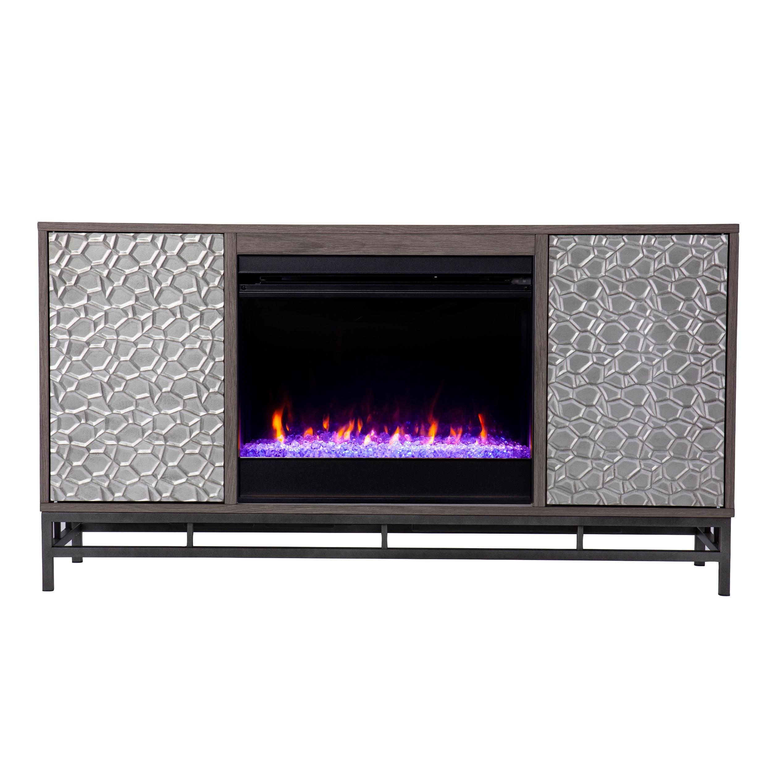 Hollesborne Color Changing Fireplace with Media Storage in Gray/Gunmetal Gray