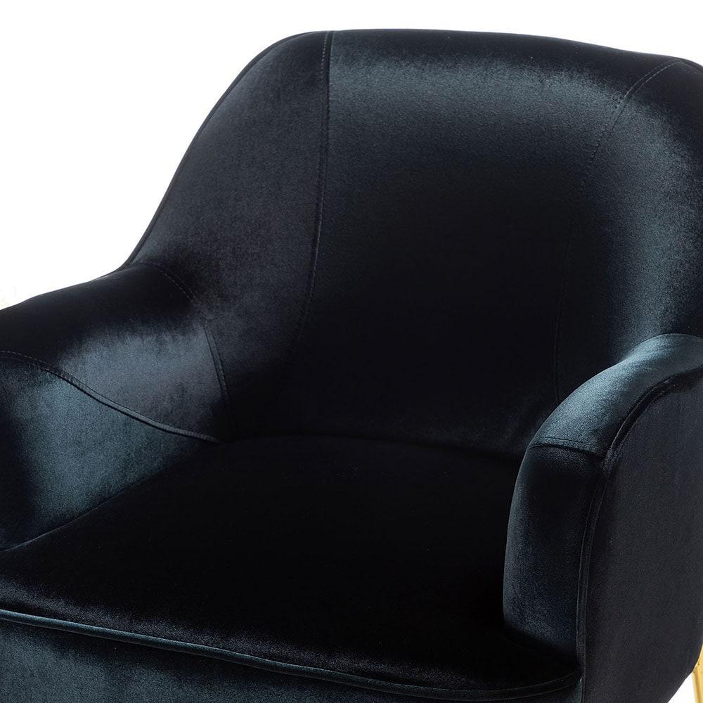 Elegant Black Velvet Curved Backrest Accent Chair with Golden Metal Legs