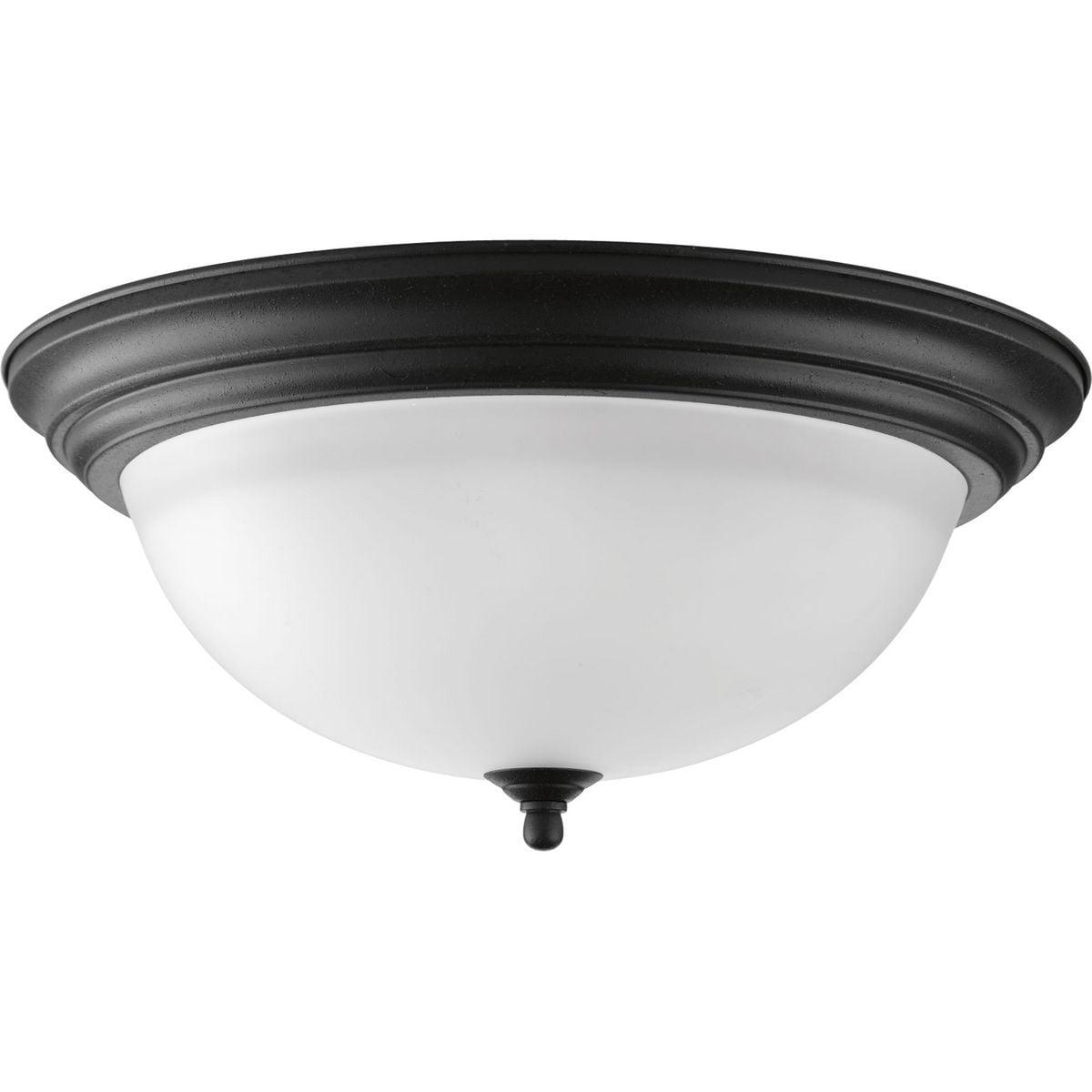 Progress Lighting Melon Collection 3-Light Flush Mount, Forged Black, Alabaster Glass Shade