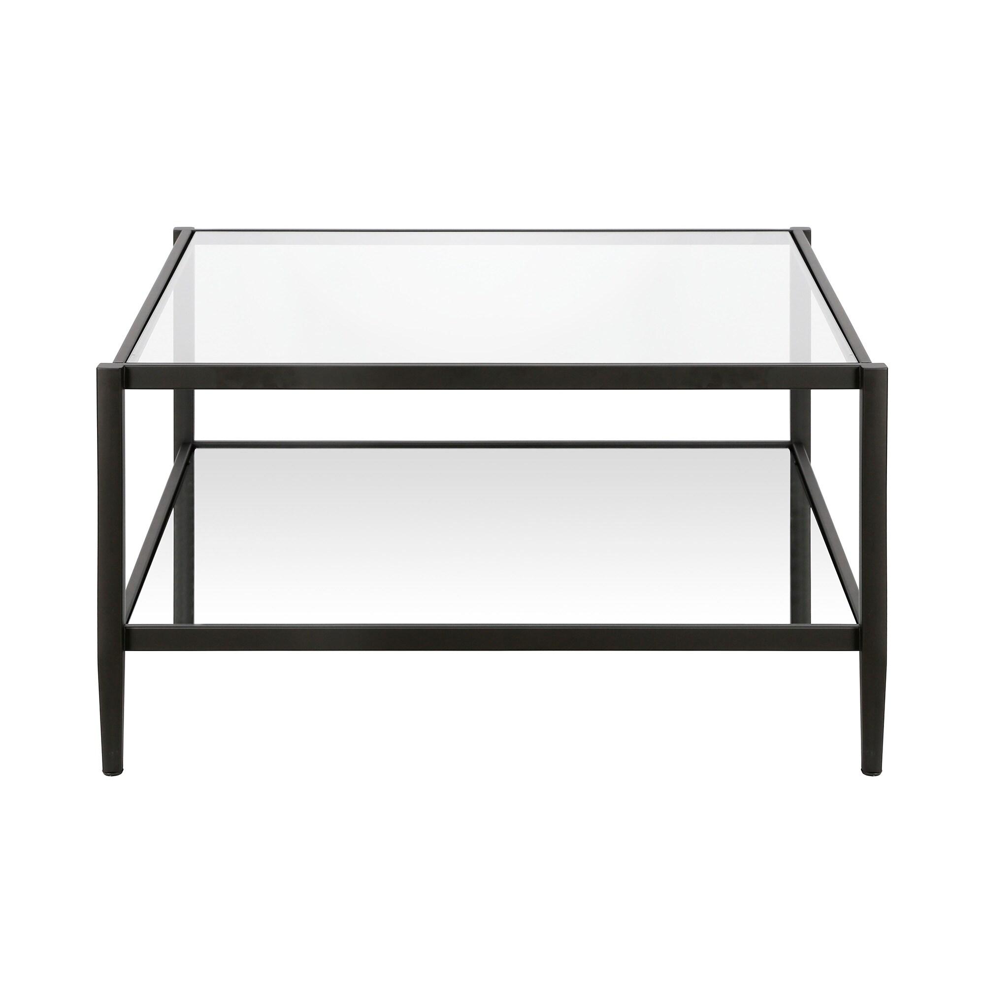 Evelyn&Zoe Hera 32" Wide Square Coffee Table with Mirror Shelf in Blackened Bronze