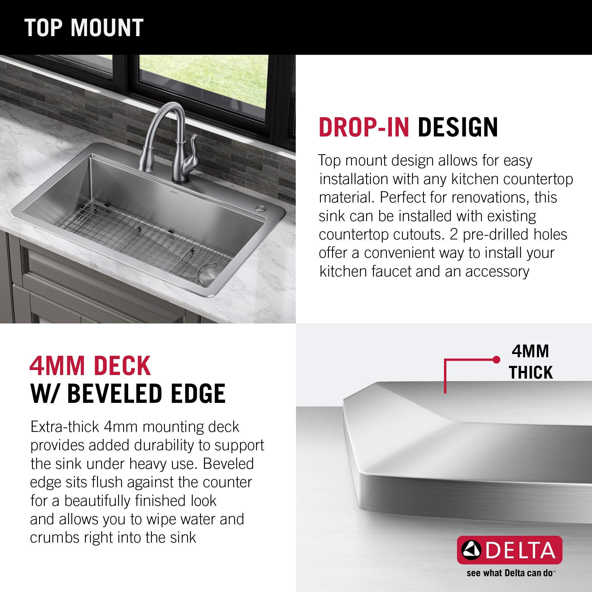 Delta Lorelai™ 33" L Workstation Kitchen Sink Drop-In Top Mount 16 Gauge Stainless Steel Single Bowl