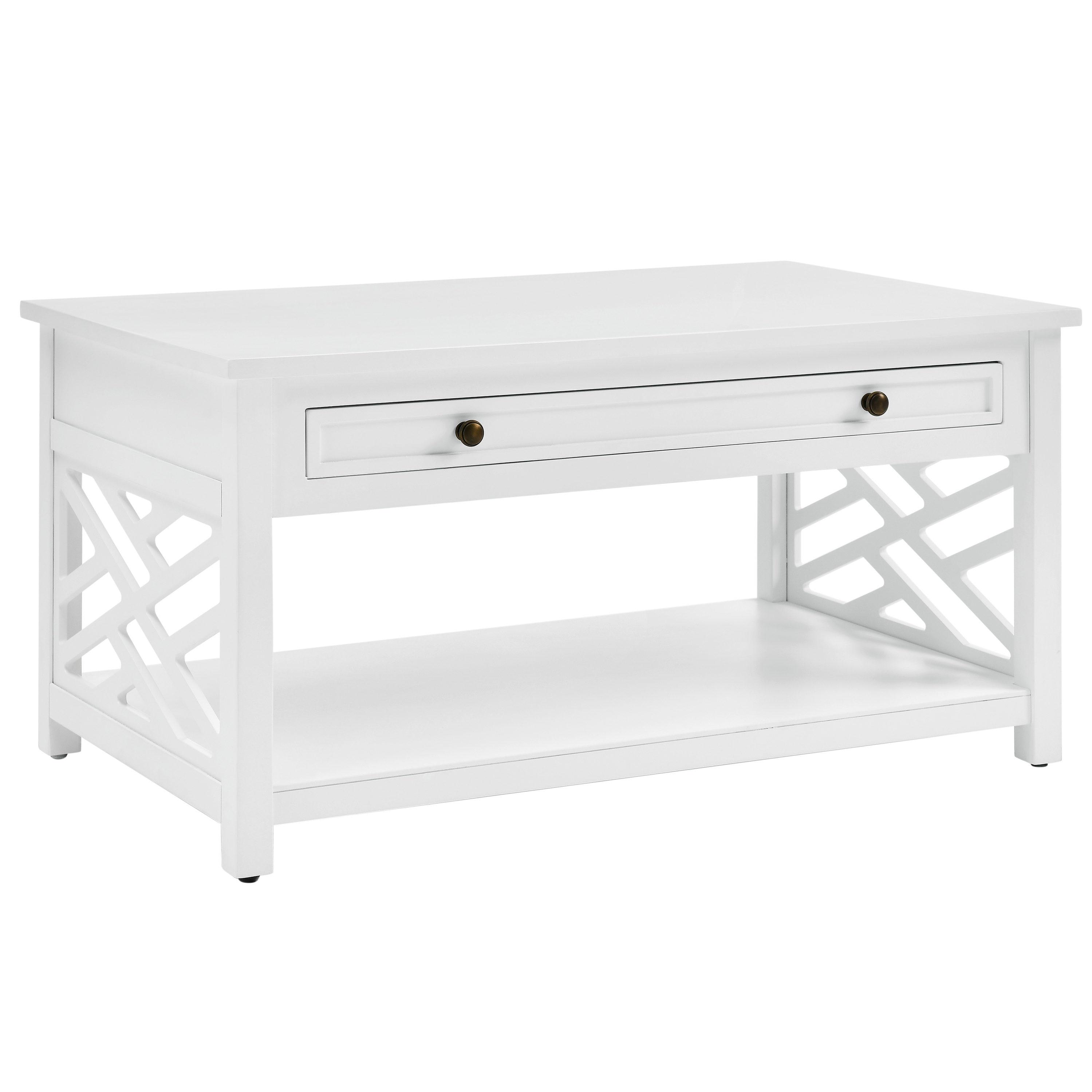 Alaterre Furniture 36" Middlebury Coffee Table with Drawer and 2 End Tables with Tray Shelf White: Mid-Century Modern, Wood Frame