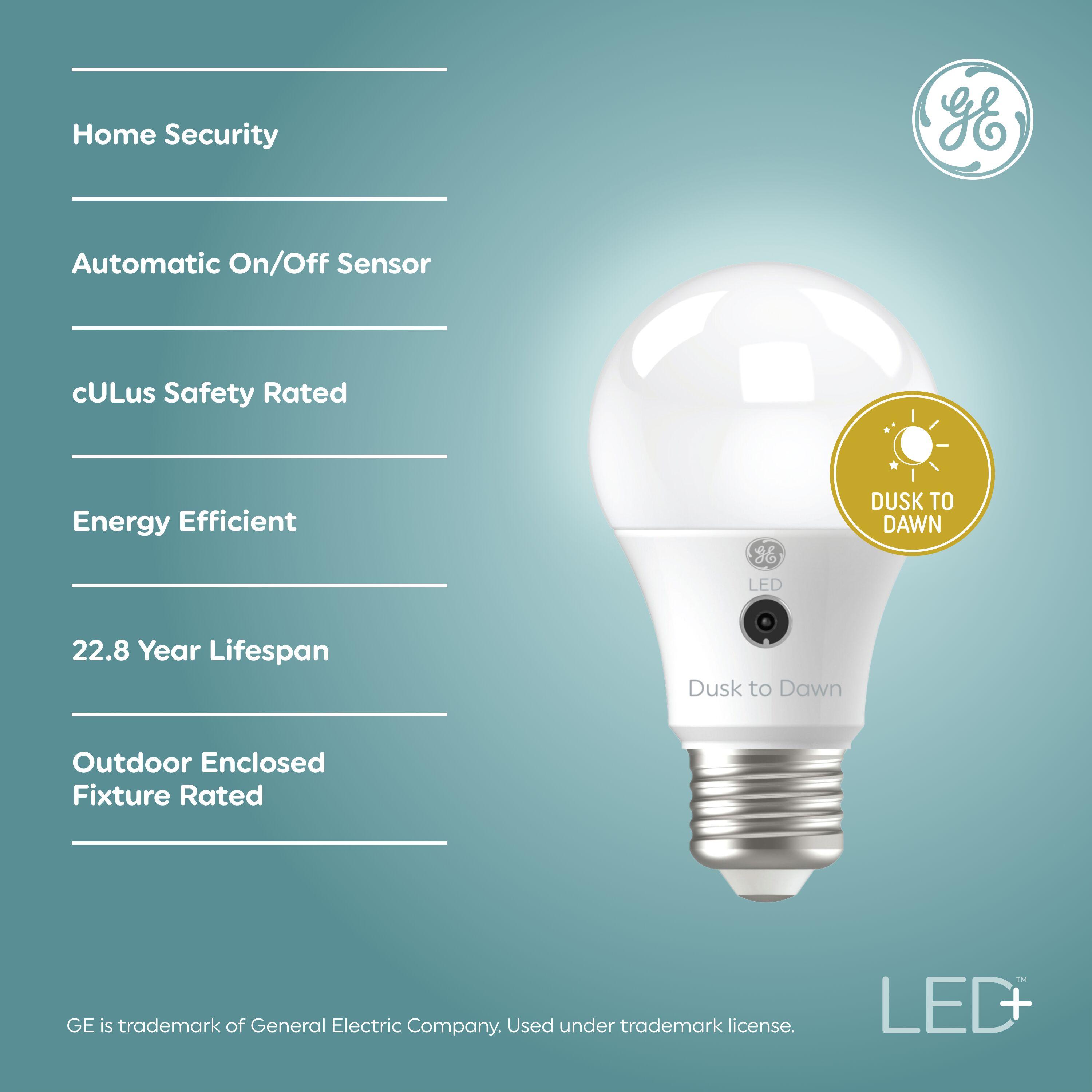 GE LED+ Dusk to Dawn A19 LED Light Bulb Daylight: 800 Lumens, 60W Equivalent, Energy Star Certified, E26 Base, 5000K