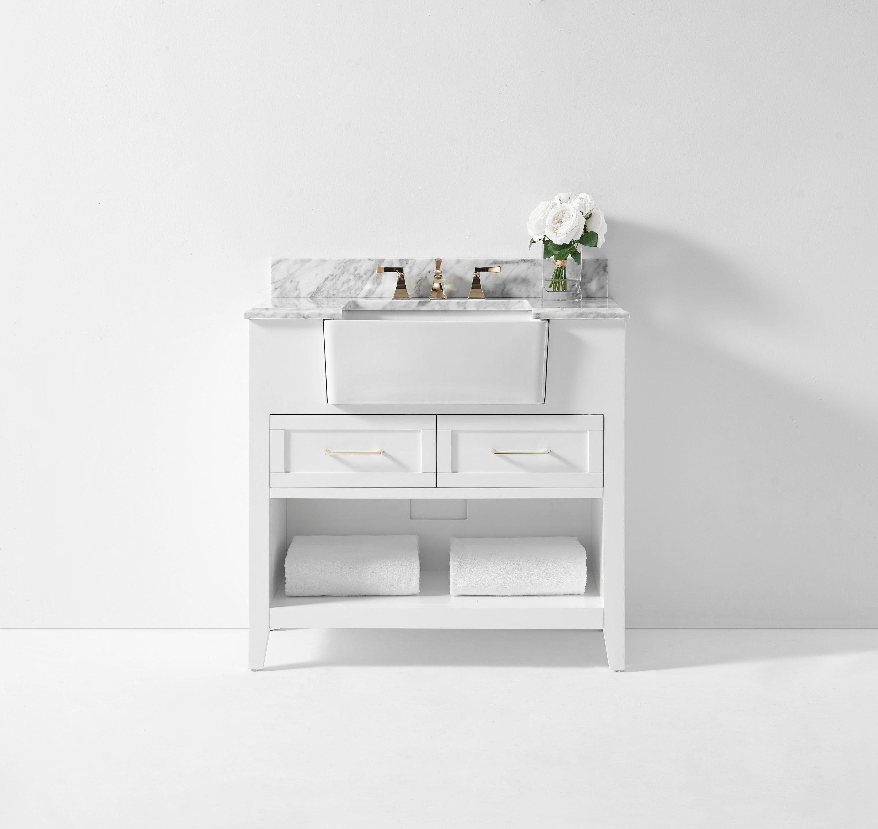 Ancerre Designs Hayley 36" Farmhouse Wood Bathroom Vanity Set in White