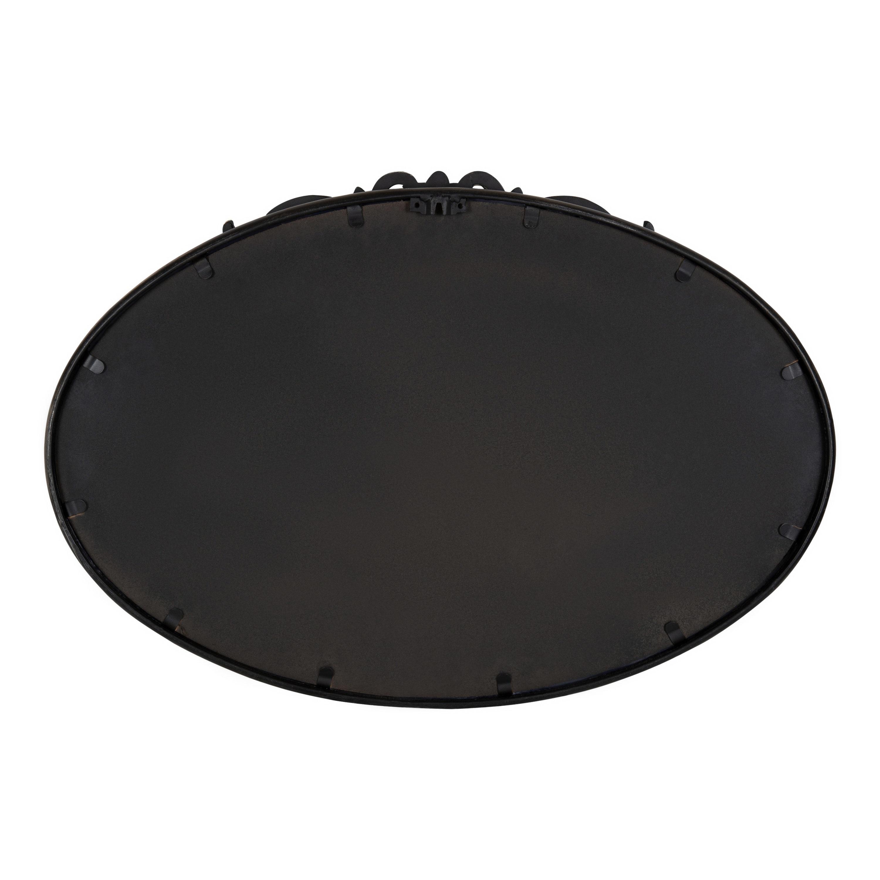 Black Oval Wood Wall Mirror with Intricate Overlay