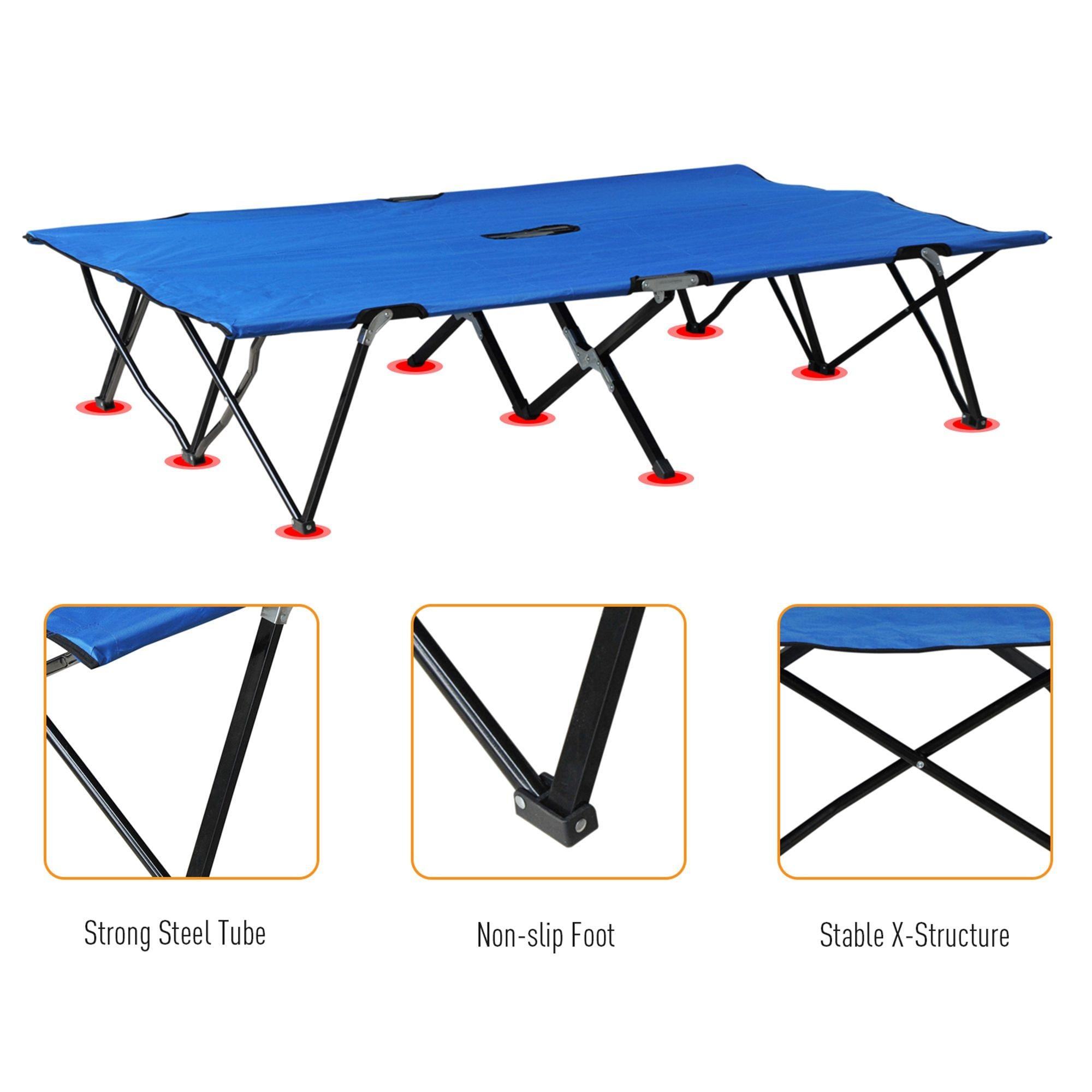 Outsunny 2 Person Folding Camping Cot, Portable Sleeping Cot with Carry Bag, Blue