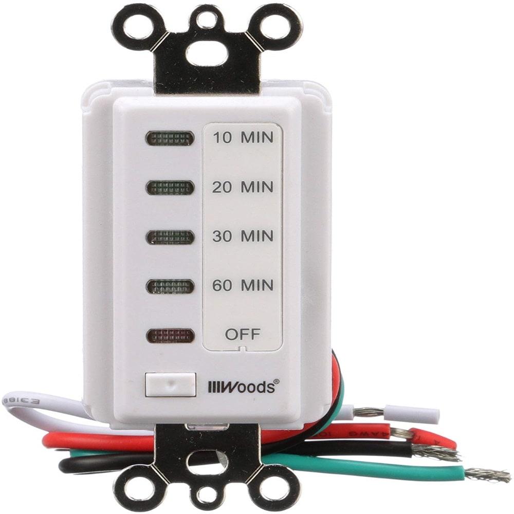Woods 59008 Decora Style 60-30-20-10 Minute Preset Wall Switch Timer, White, 60-Minute