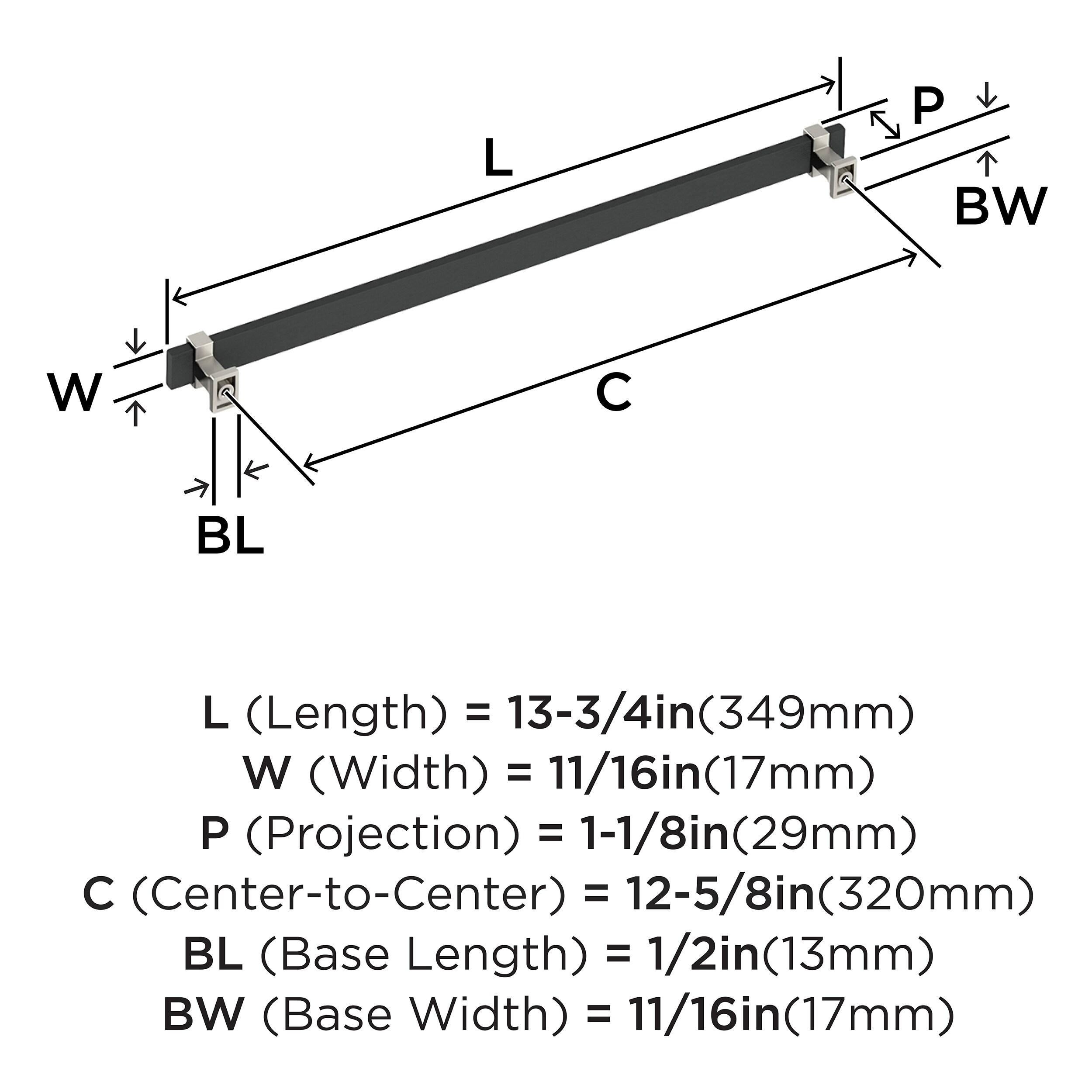 Amerock Overton 12-5/8 inch (320mm) Center-to-Center Brushed Matte Black/Satin Nickel Cabinet Pull