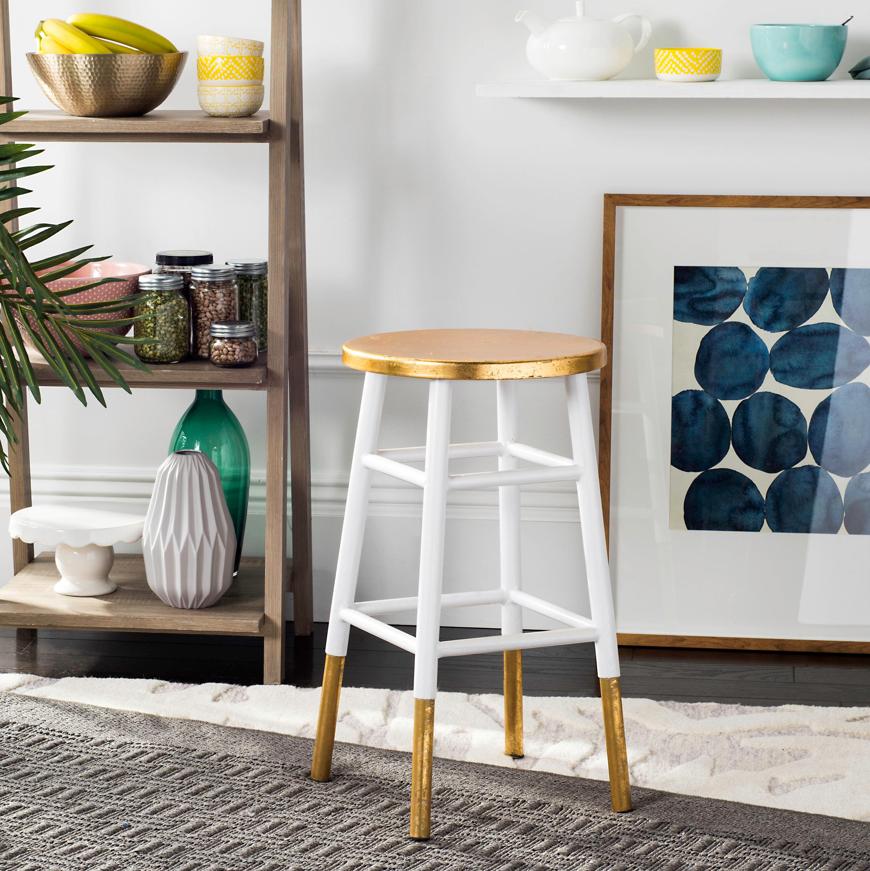 Emery Dipped Gold Leaf Counter Stool - FOX3231 - White/Gold - Safavieh Couture