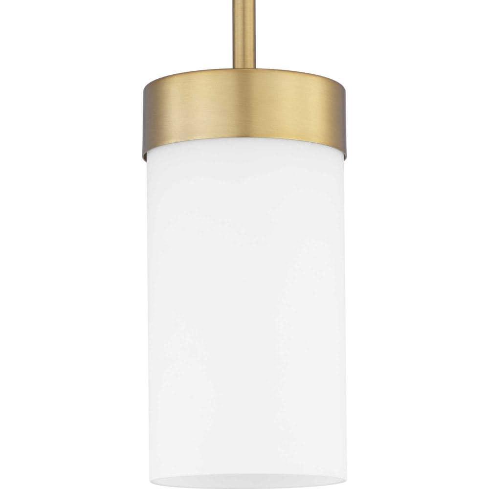 Progress Lighting Elevate 1-Light Mini Pendant, Steel, Brushed Bronze, Etched White Glass Shade