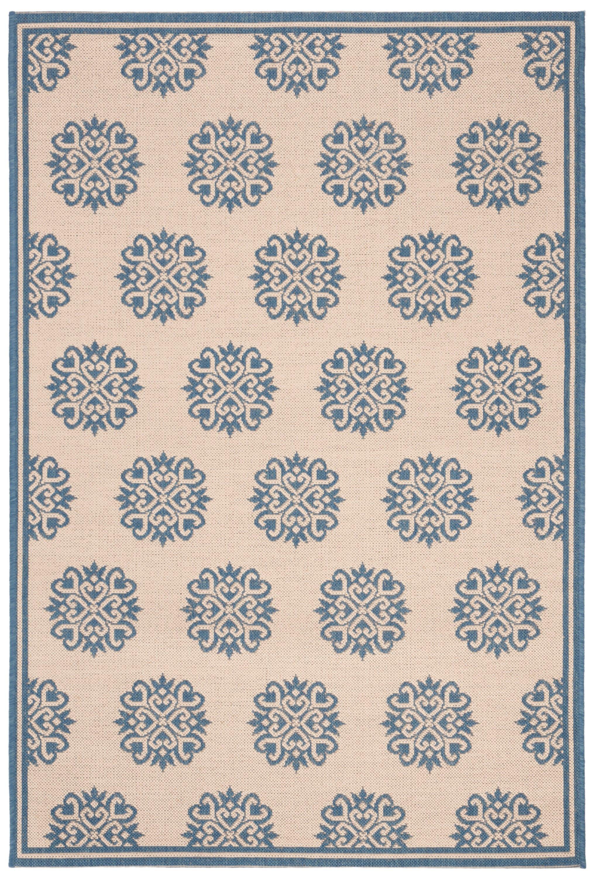 SAFAVIEH Beach House Regent Geometric Indoor/Outdoor Area Rug, Blue/Creme, 2'2" x 4'