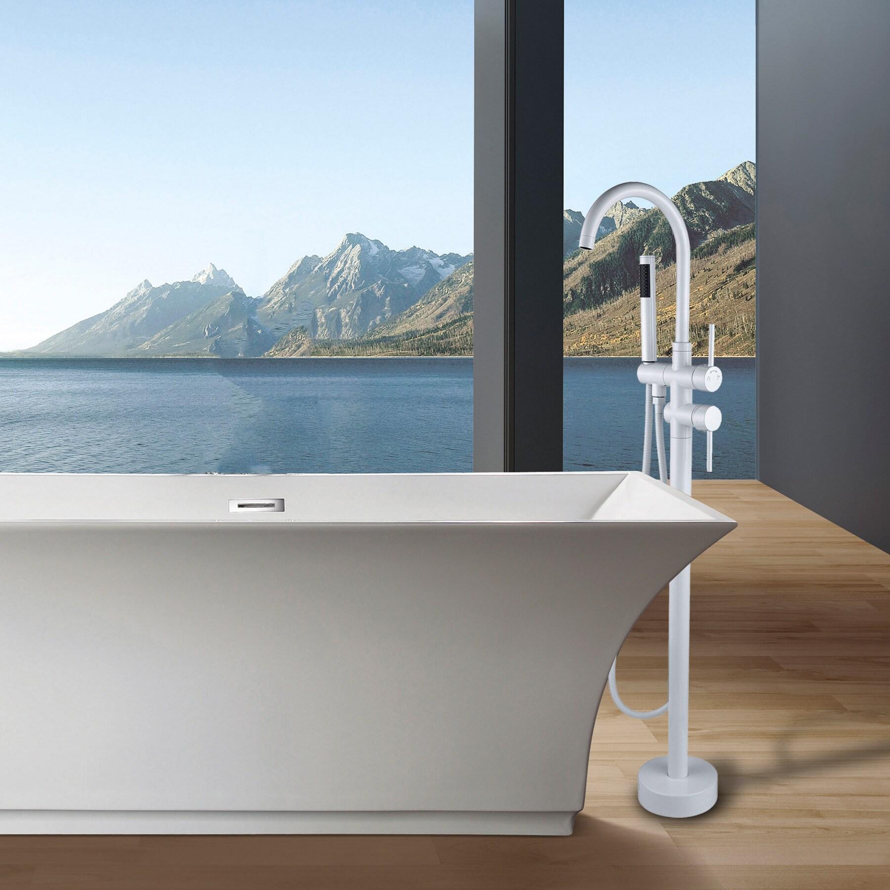 Double Handle Floor Mounted Freestanding Tub Filler With Handshower