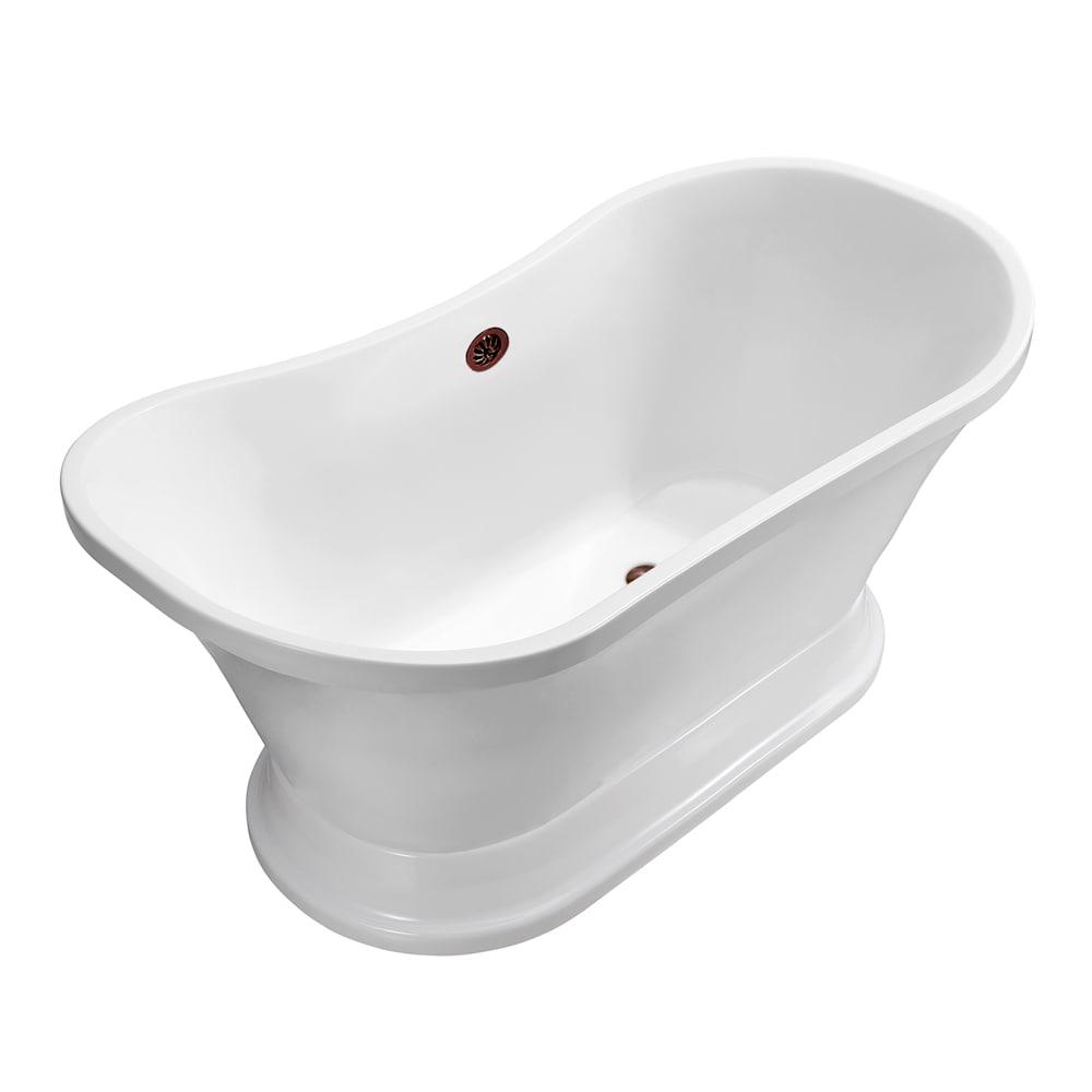 60" Streamline Freestanding Soaking Acrylic Bathtub With Drain and Bamboo Tray