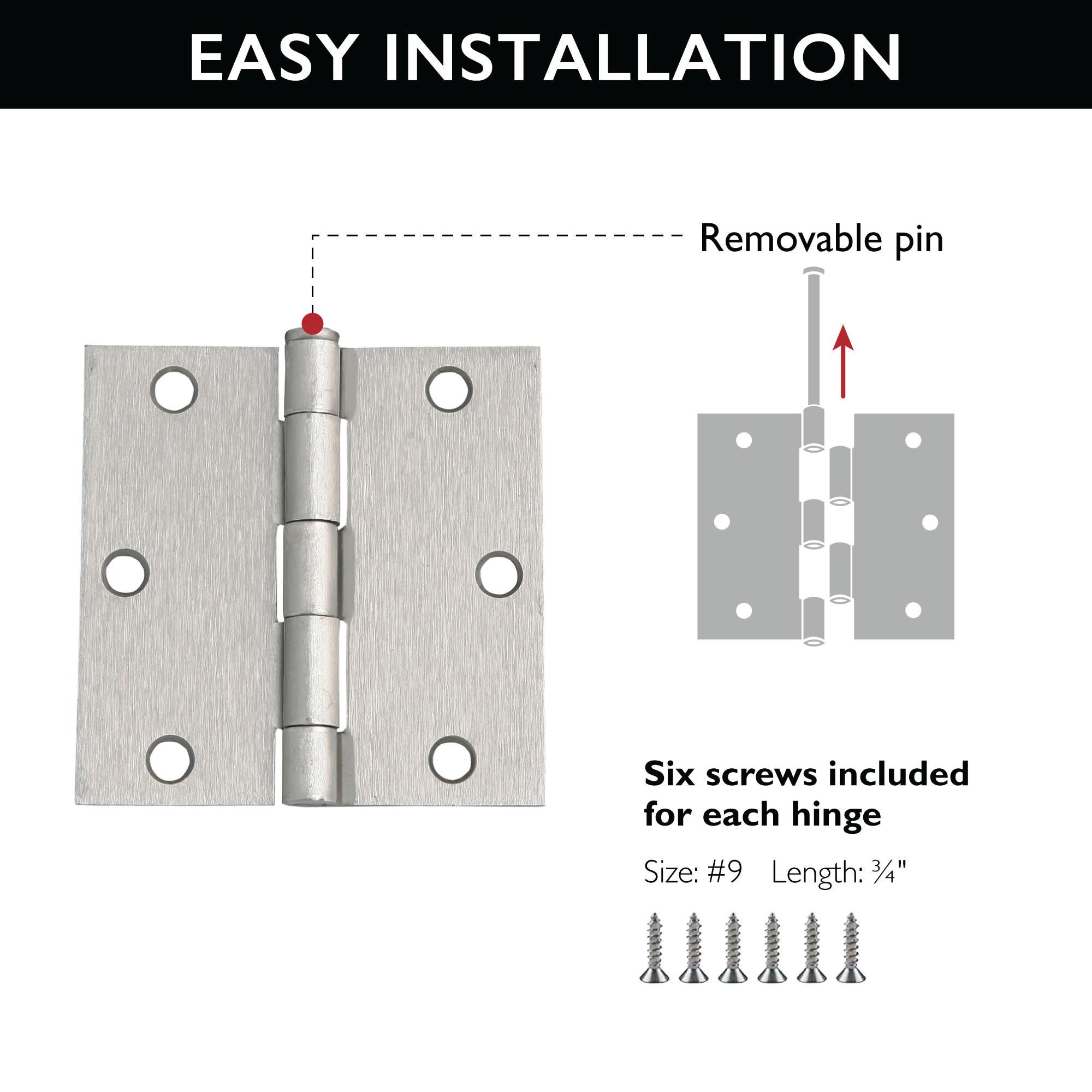 Brushed Nickel 3.5 Inch Square Corner Door Hinges - 3 Pack