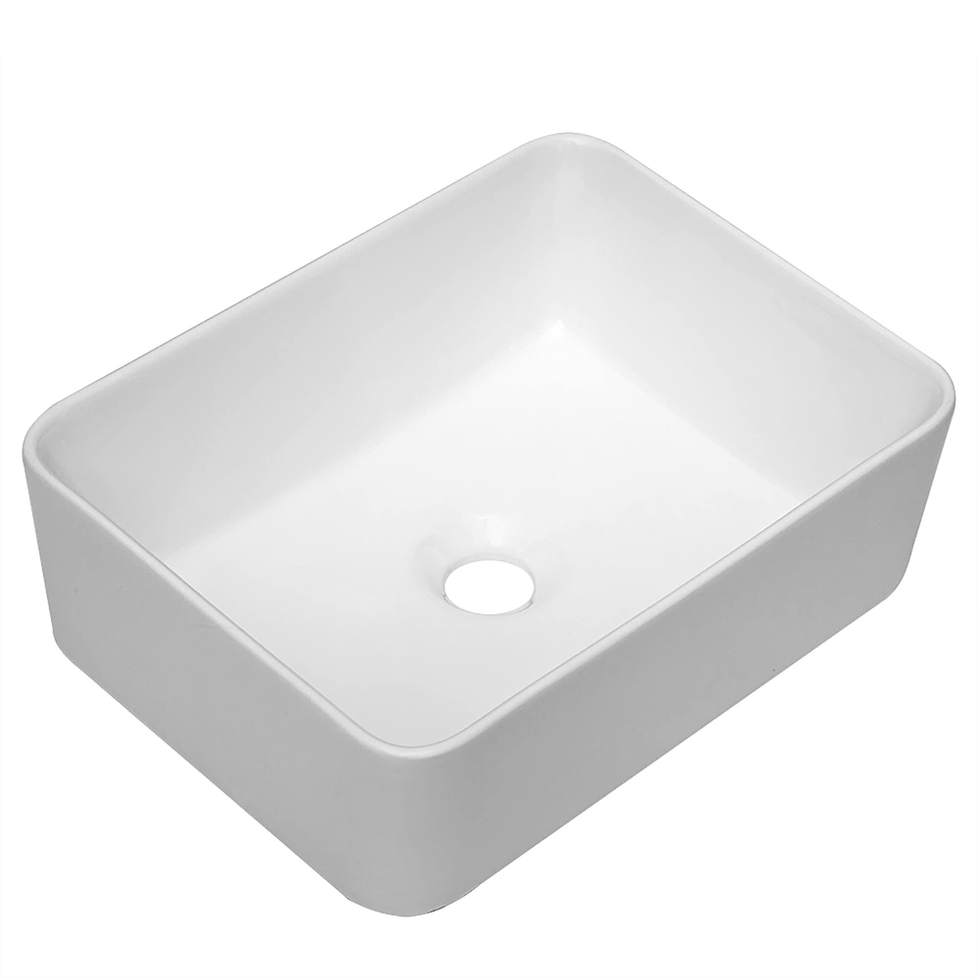 16" x 12" Bathroom Vessel Sink White Ceramic Rectangular Bathroom Sink Above Counter Vessel Sink