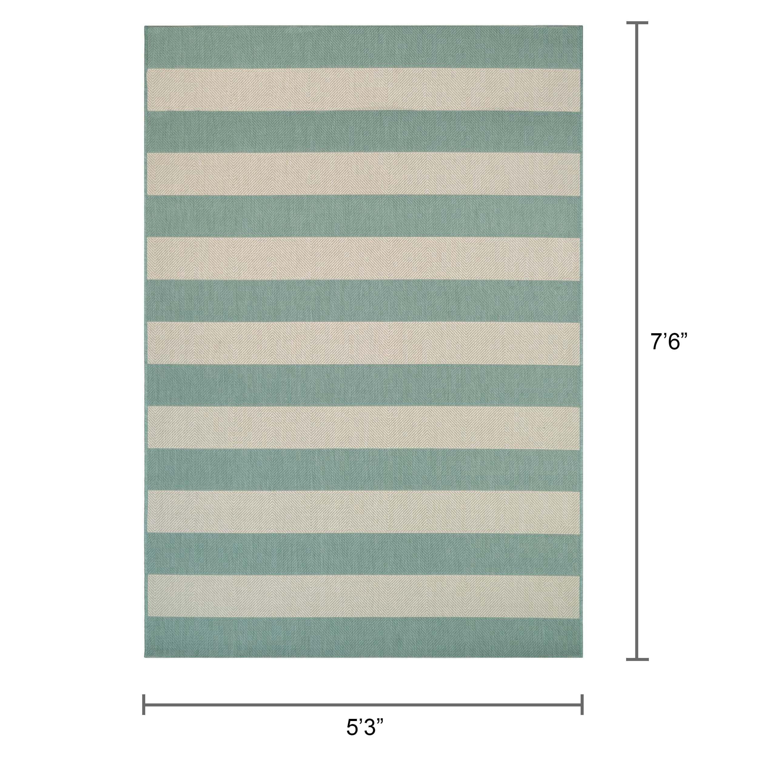 Couristan Afuera Yacht Club 5'3" x 7'6" Sea Mist Green and Ivory Stripe Outdoor Rectangle Rug