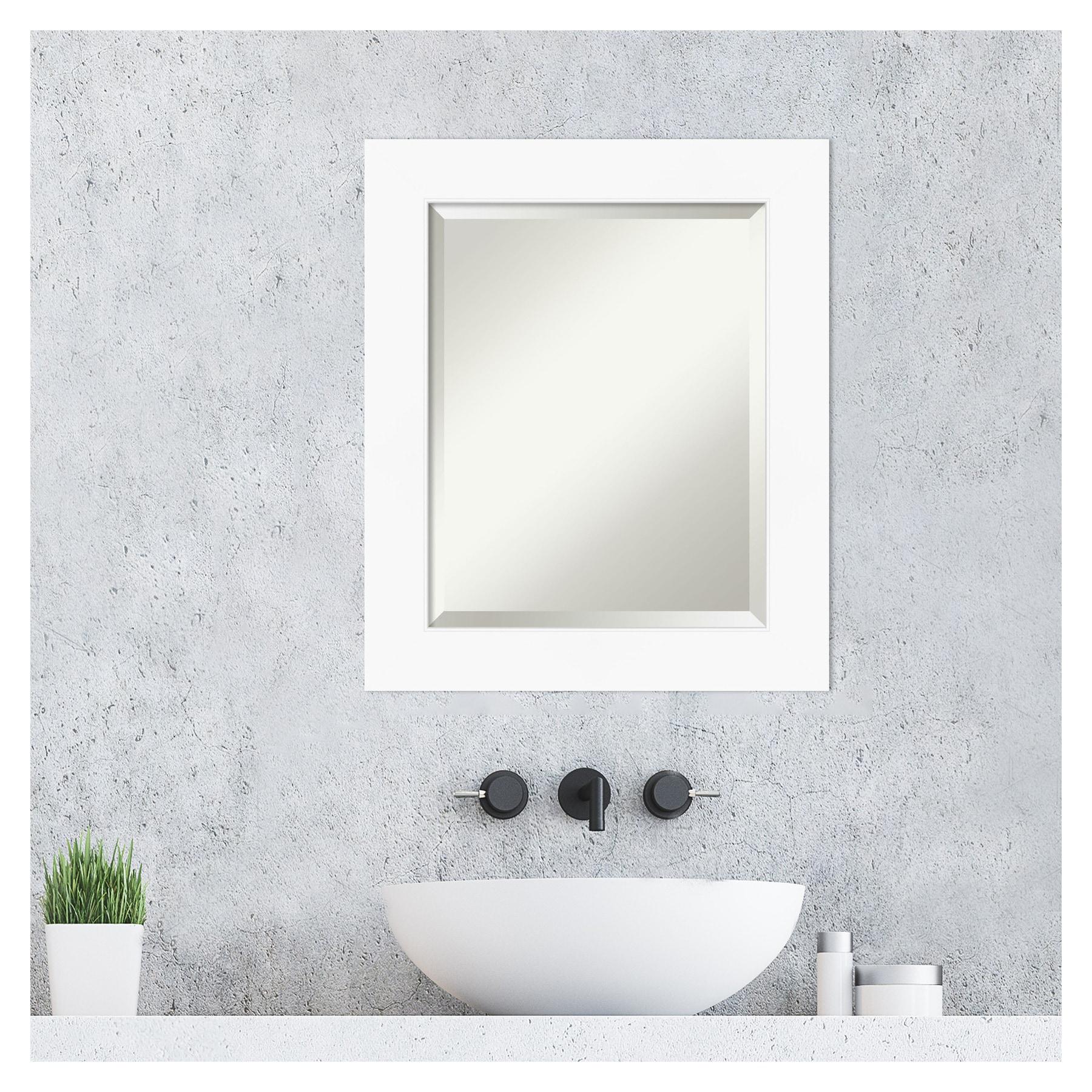 Amanti Art Beveled Bathroom Wall Mirror - Cabinet White Frame Outer Size: 21 x 25 in