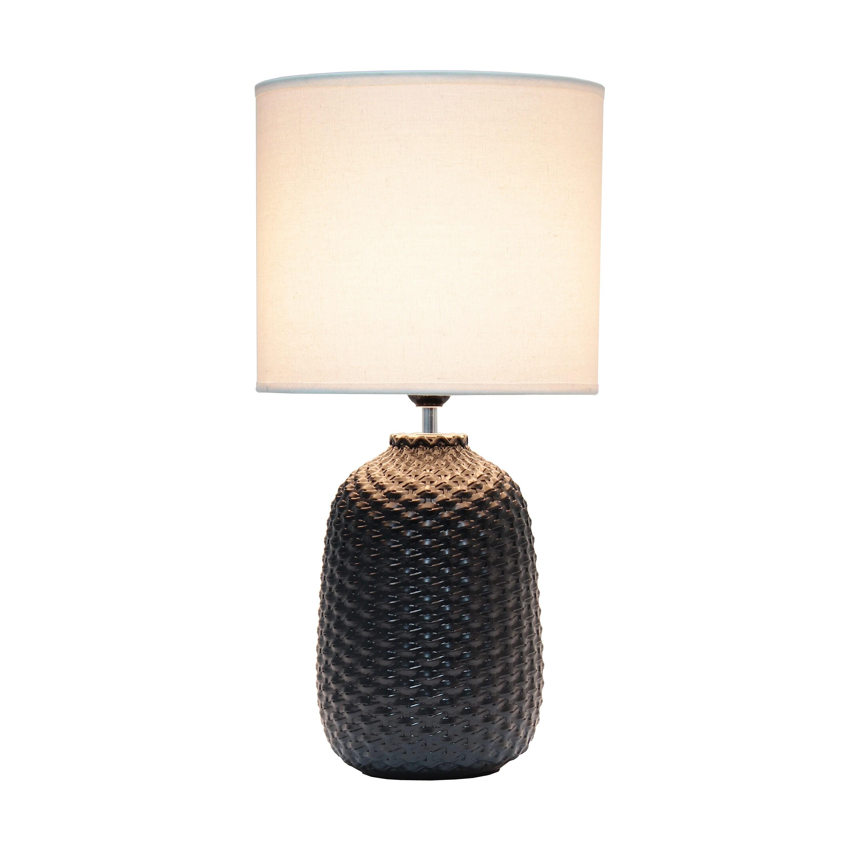 20.4" Traditional Ceramic Purled Texture Bedside Table Desk Lamp with White Fabric Drum Shade Black - Simple Designs: ETL Listed