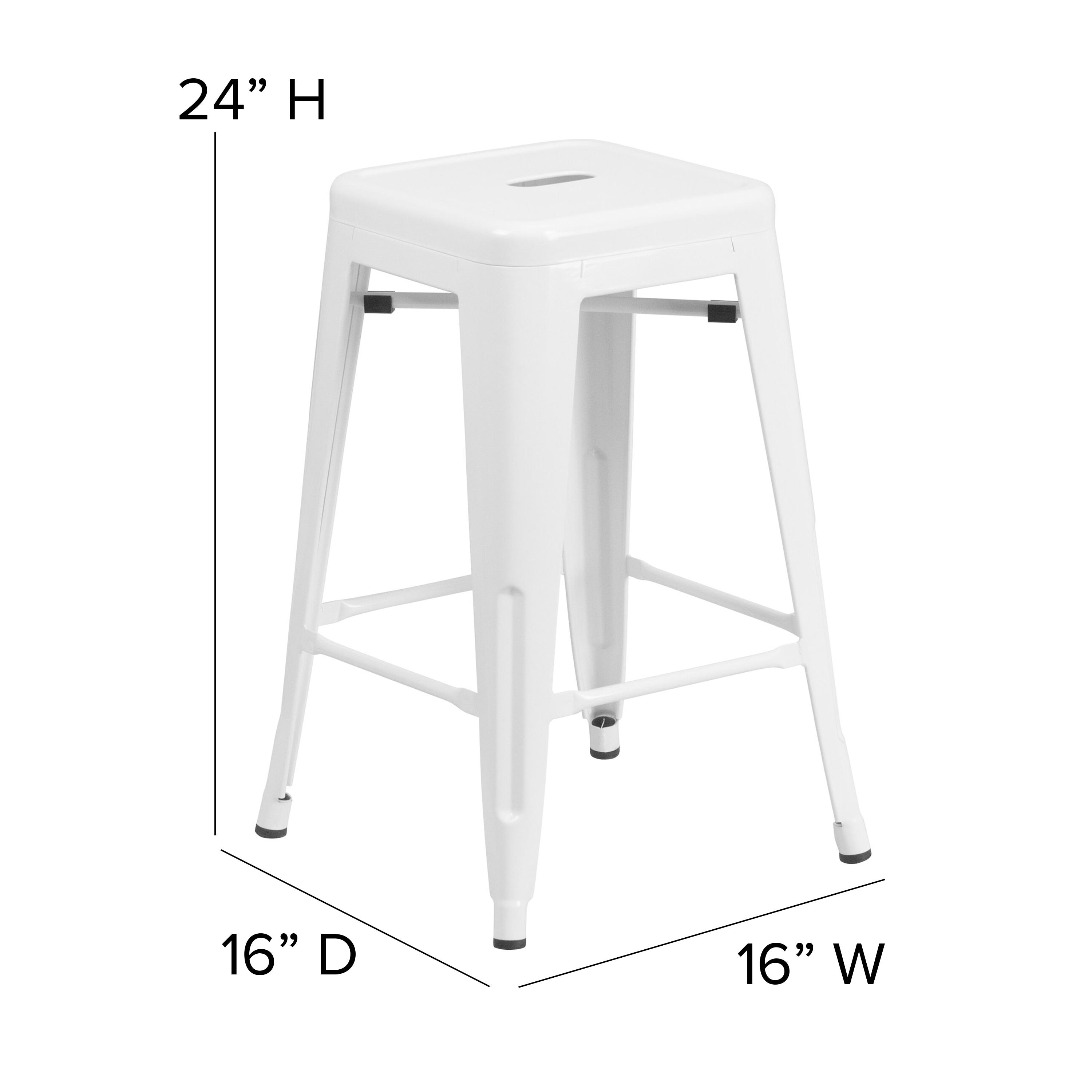 Flash Furniture Commercial Grade 24" High Backless White Metal Indoor-Outdoor Counter Height Stool with Square Seat