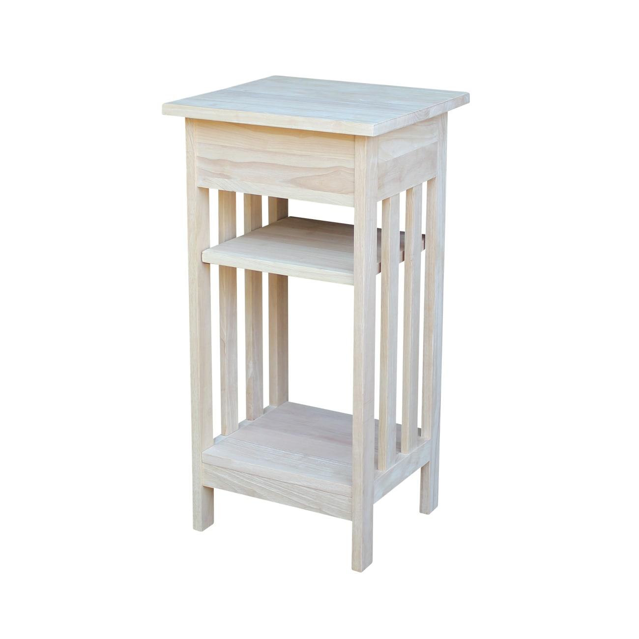 International Concepts Mission Telephone Stand Unfinished : Hardwood Accent Table with Drawer & Fixed Shelf