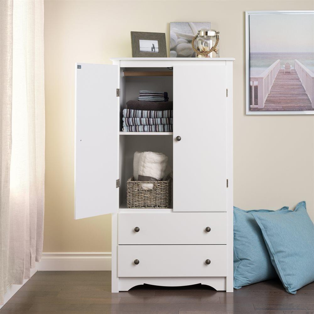 Prepac Monterey Armoire White: Transitional Style, Wood Composite, 2-Door Wardrobe for Hanging Clothes