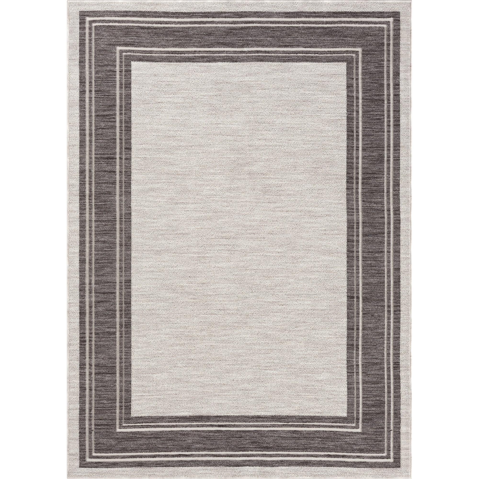 Wyatt Ivory/Gray 5 ft. x 7 ft. Bordered High-Low Yarn Indoor/Outdoor Area Rug